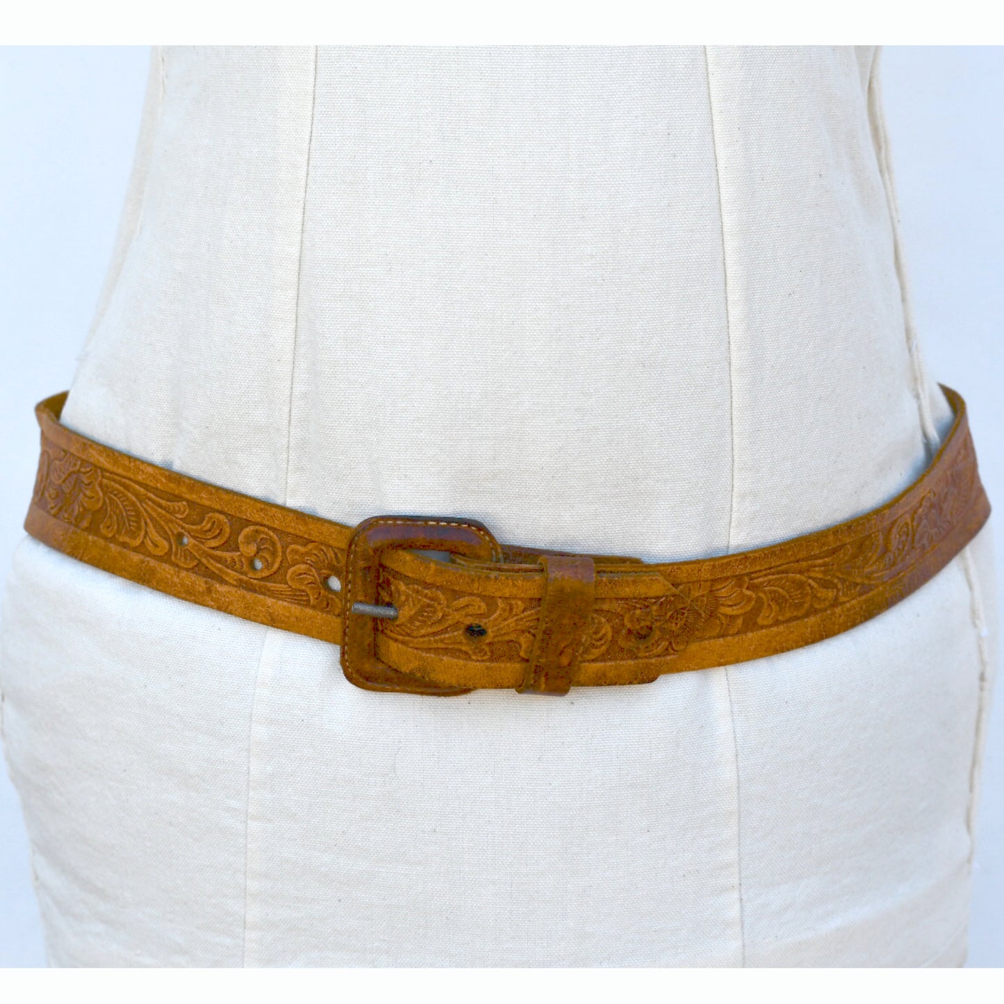 Vintage Embossed Leather Belt, Made in Mexico