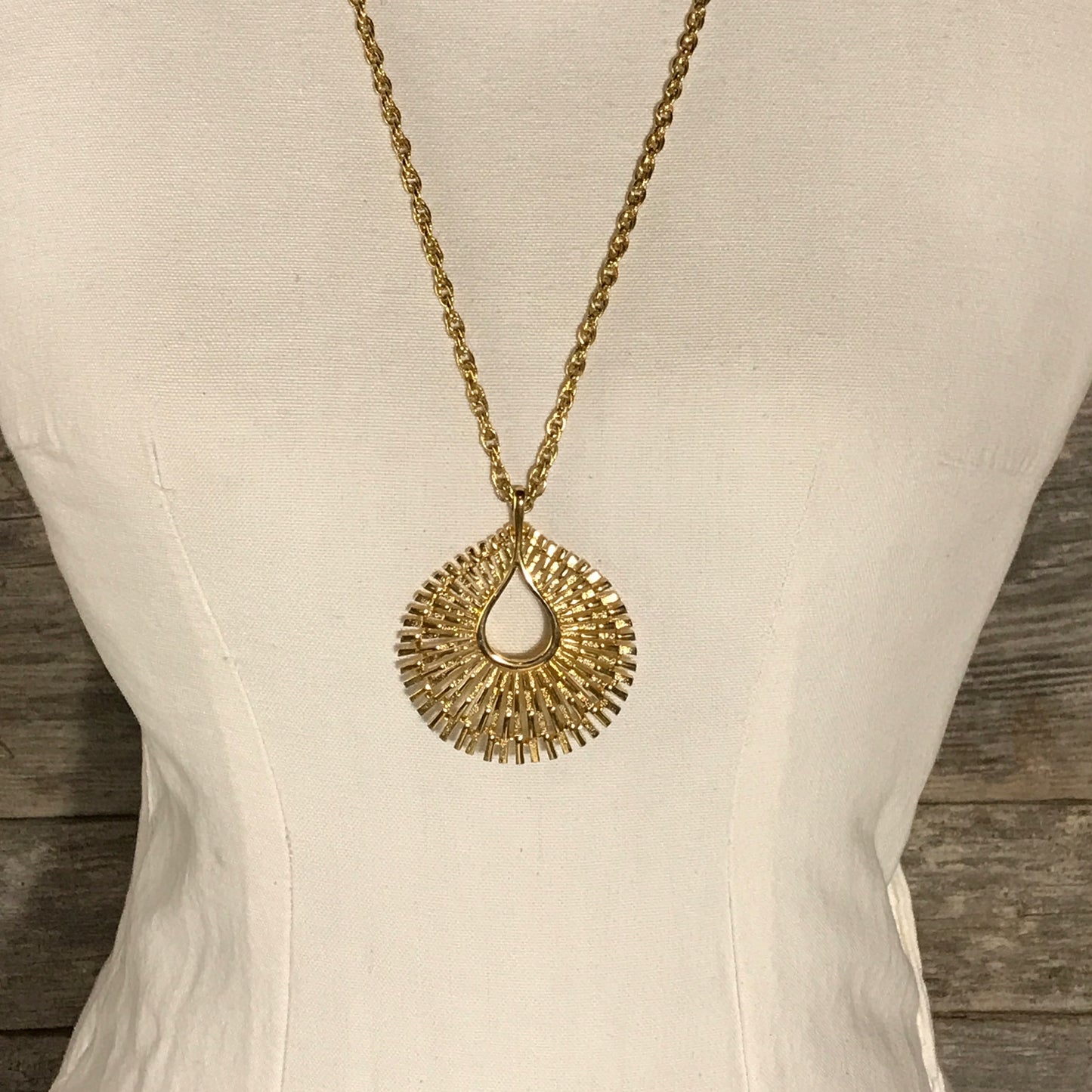 D’Orlan Gold Metal Pendant, Statement Necklace, Brutalist Style Pendant on Chain