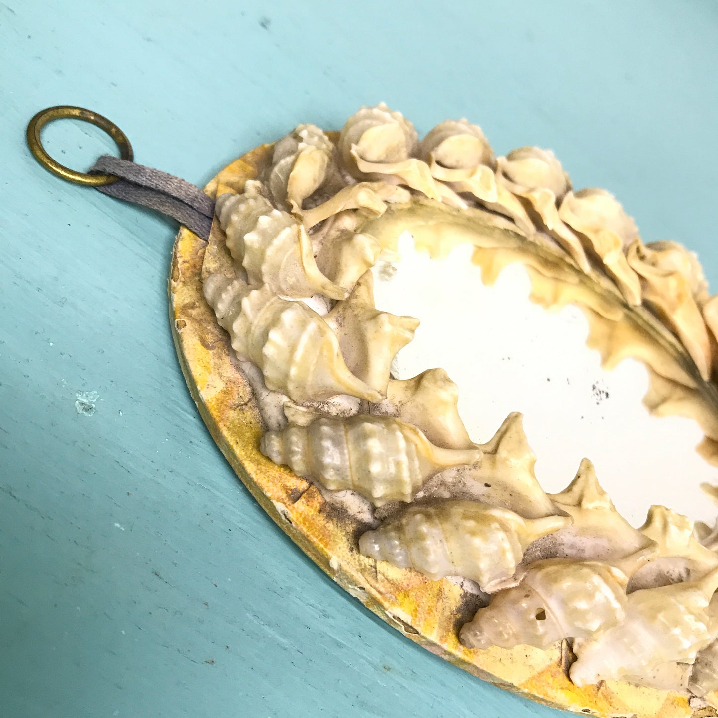 Victorian Shell Mirror, Hanging Hand Mirror