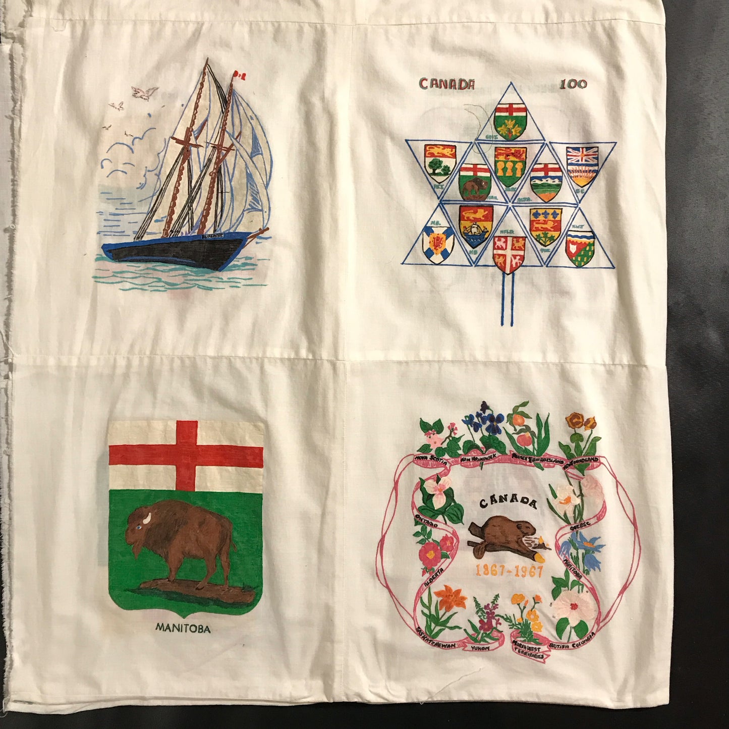 Quilt Topper, Canadian Centennial and Expo 67 Handmade Souvenir