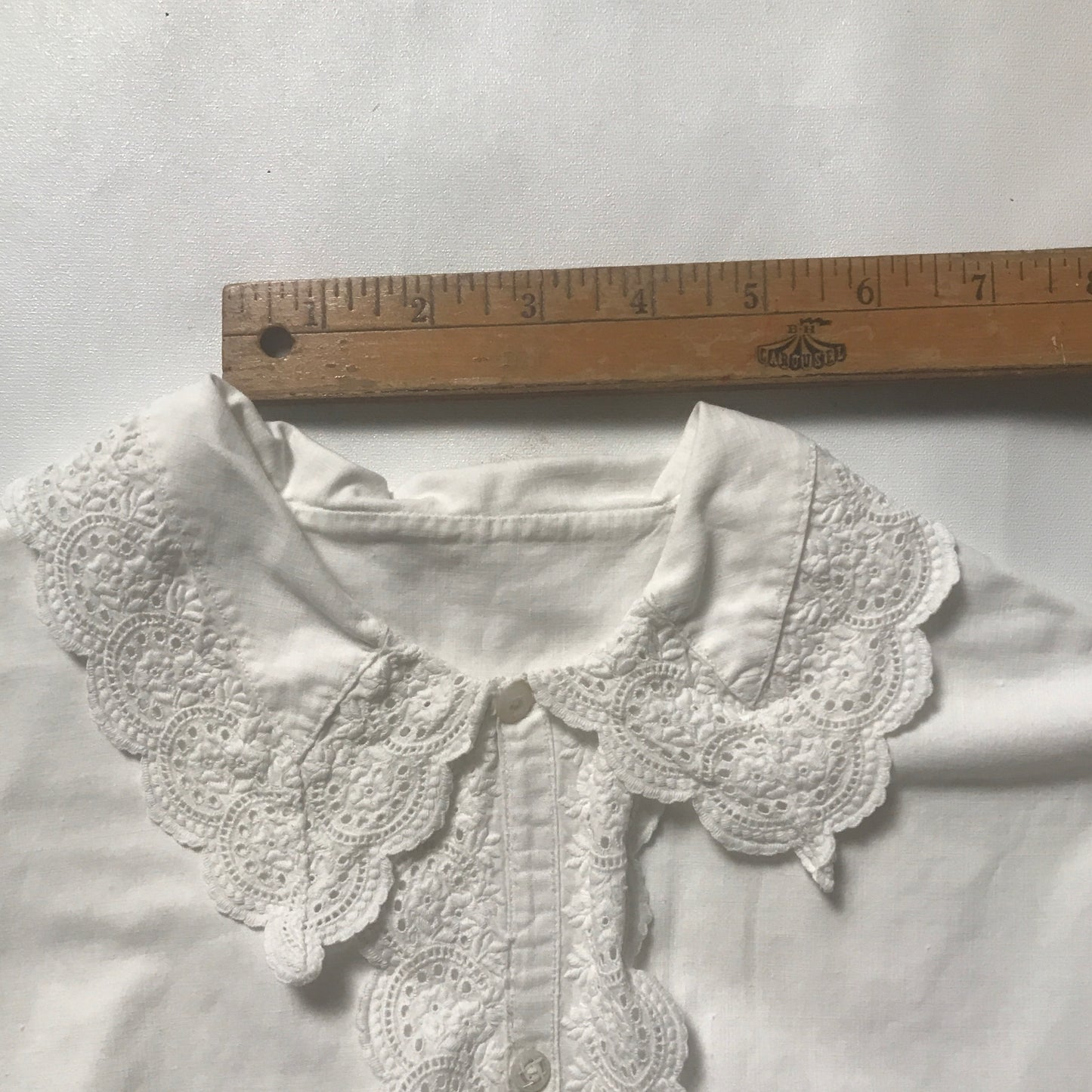 Edwardian Cotton Nightgown with Trimmed Collar and Sleeves, Antique Undergarments, Carved Mother of Pearl Buttons, MINOR Faults & Repairs.