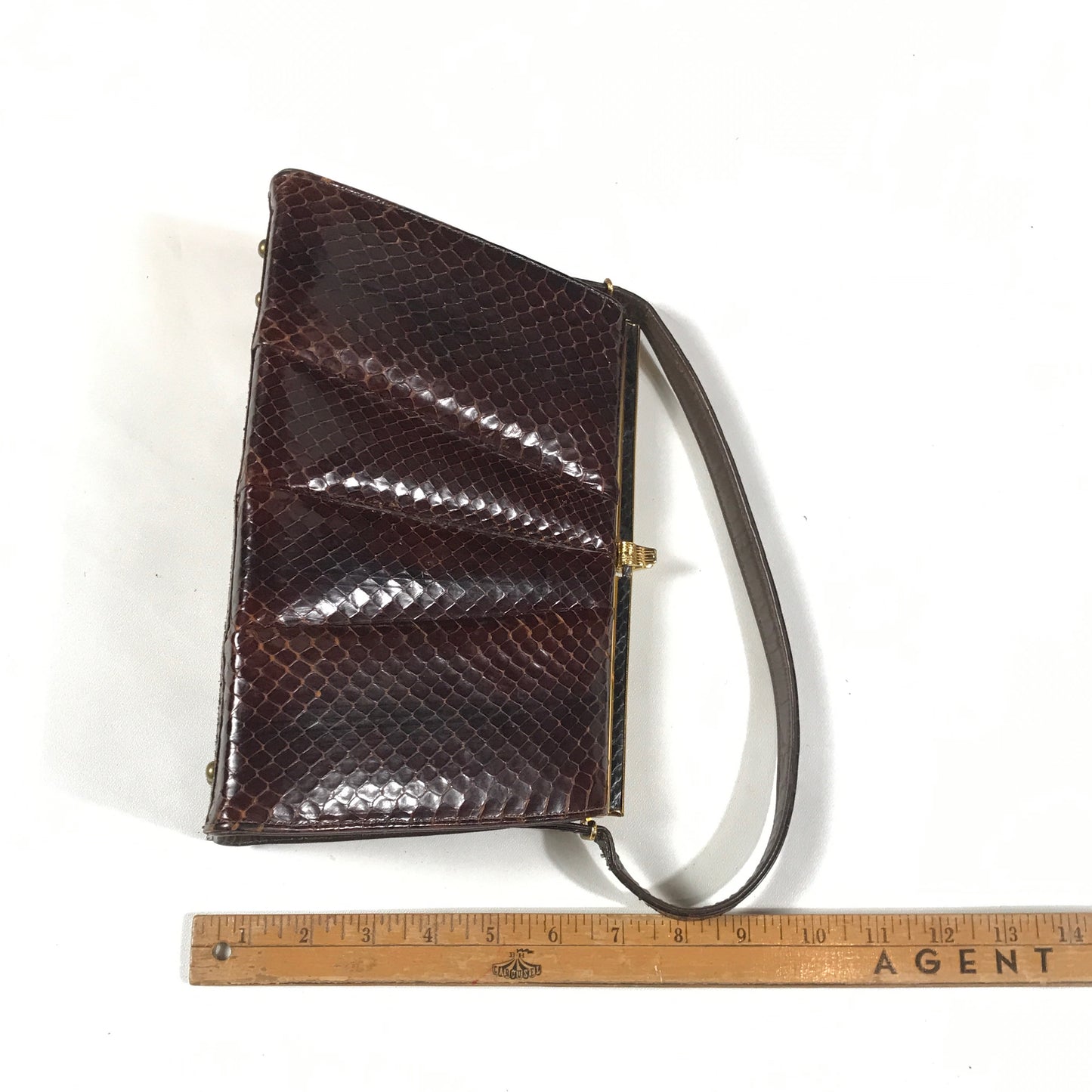 Vintage Snakeskin Bally Dolcis Purse, Brown Leather, Leather interior