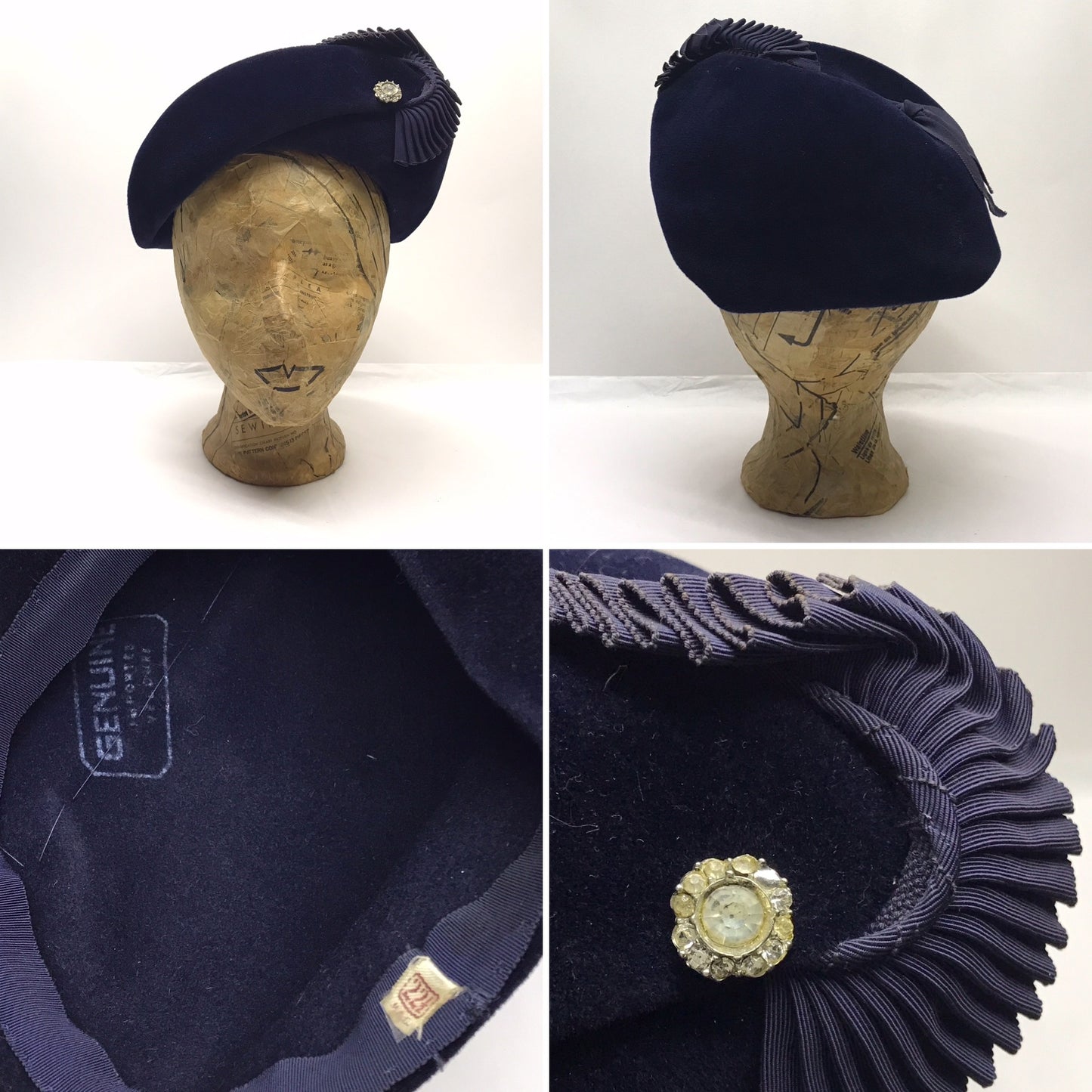 Lot of 5 Vintage Felt or Velvet Hats for Costuming, Quality Designs, Some in Need of SMALL REPAIRS