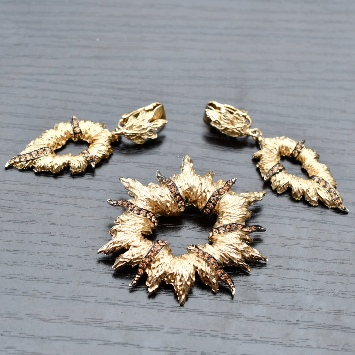 Le Couturier Rhinestone Brooch & Earrings Set, Burst Design, Boucher Canada, Mid-century Costume Jewellery