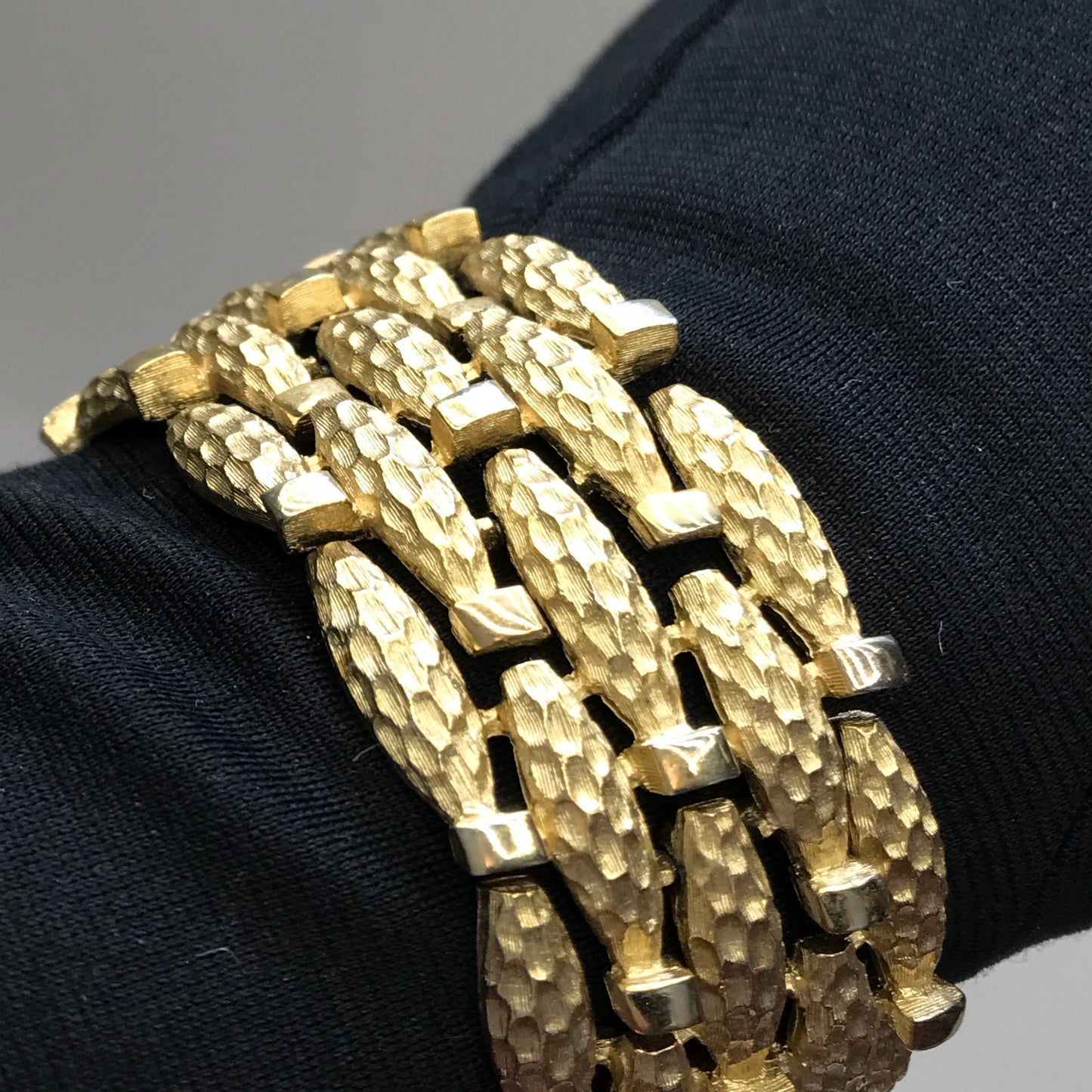 Crown Trifari Textured Gold Link Bracelet, 7-Inches, Signed