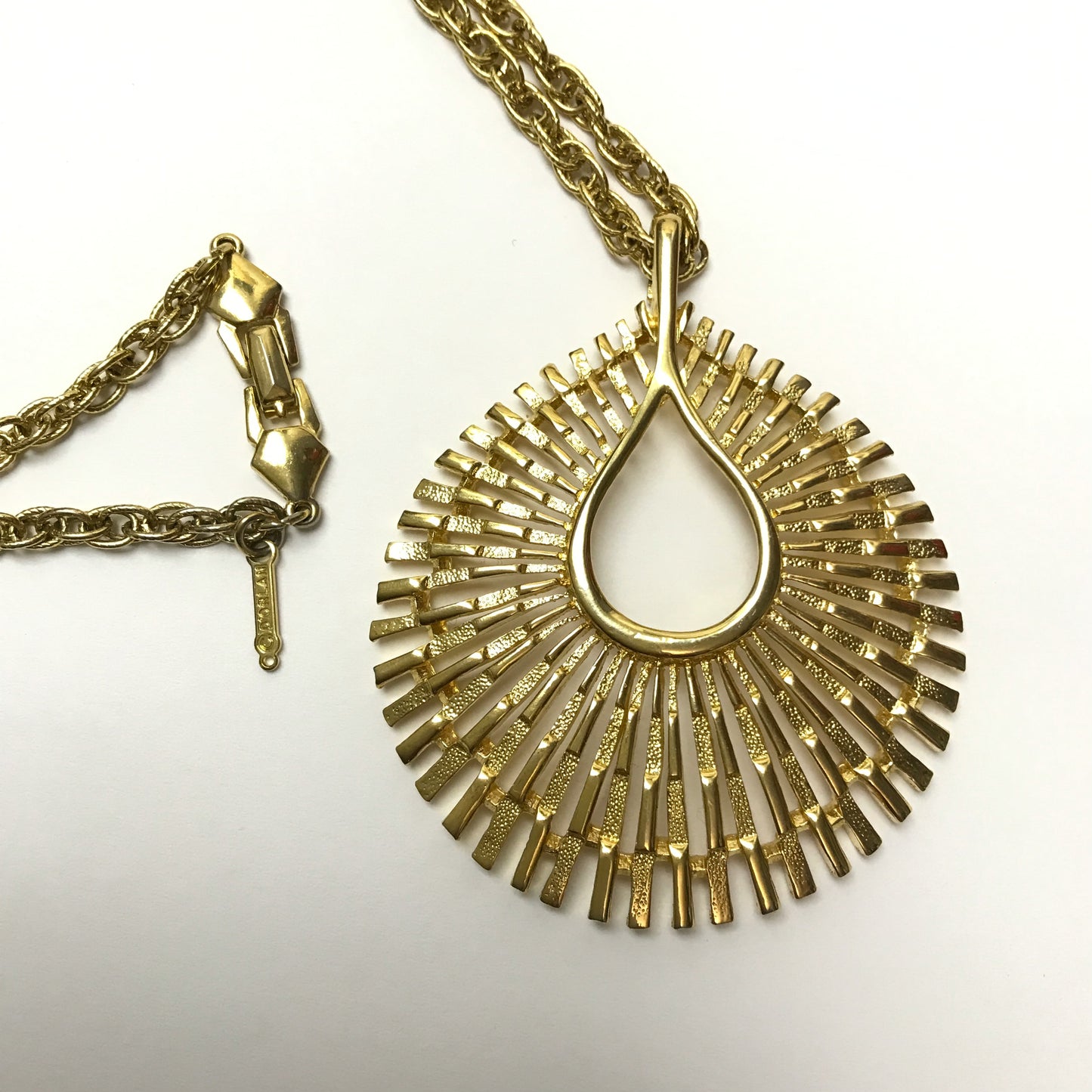 D’Orlan Gold Metal Pendant, Statement Necklace, Brutalist Style Pendant on Chain