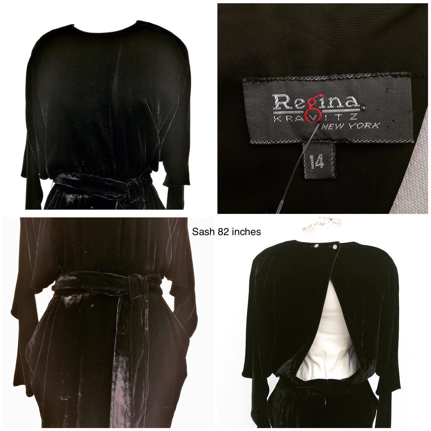 Regina Kravitz Black Velvet Open Back Dress with Bat Wing Sleeves