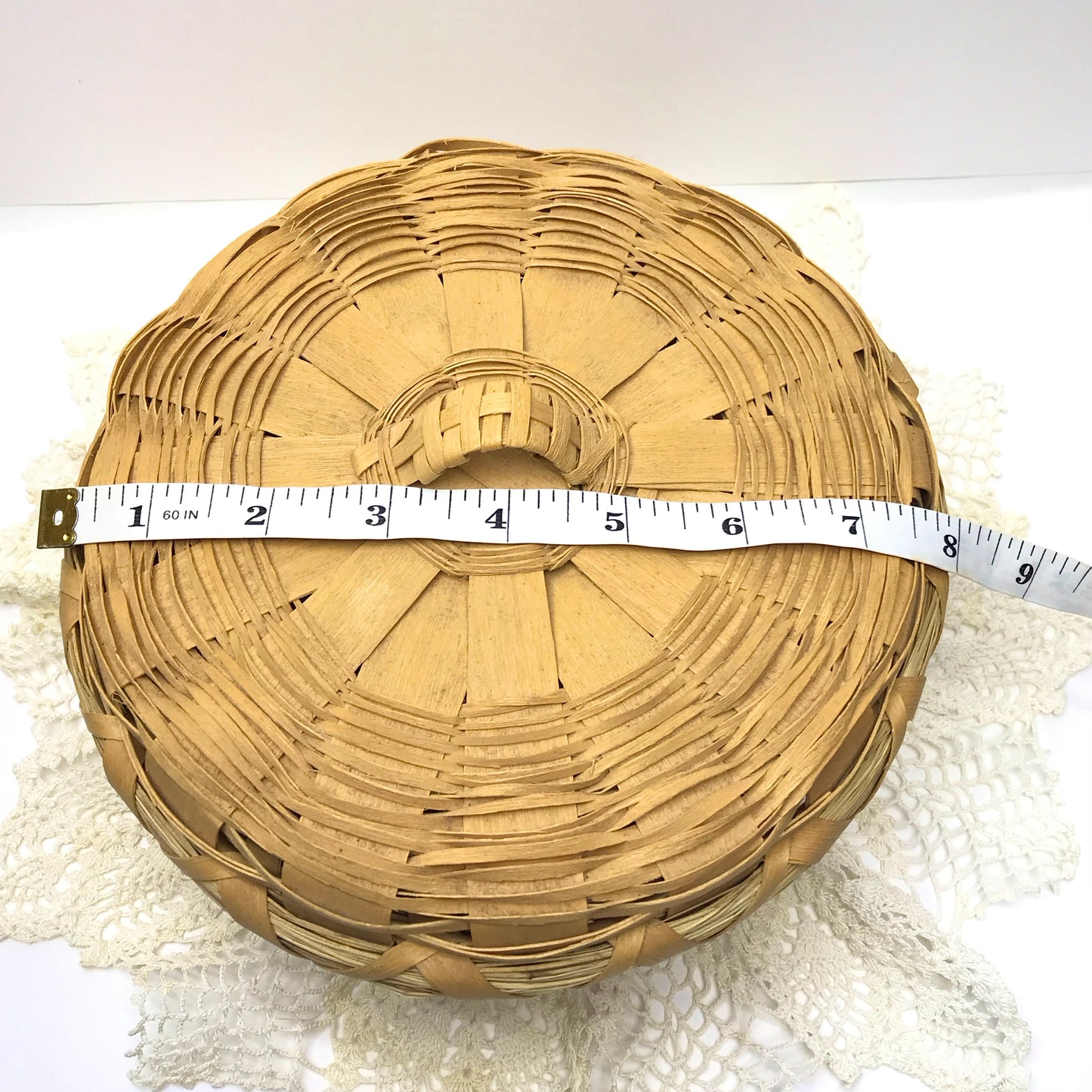 Native Sewing Basket, Mi’kmaq Lidded Basket, Hand Woven Round Basket, Signed and Dated