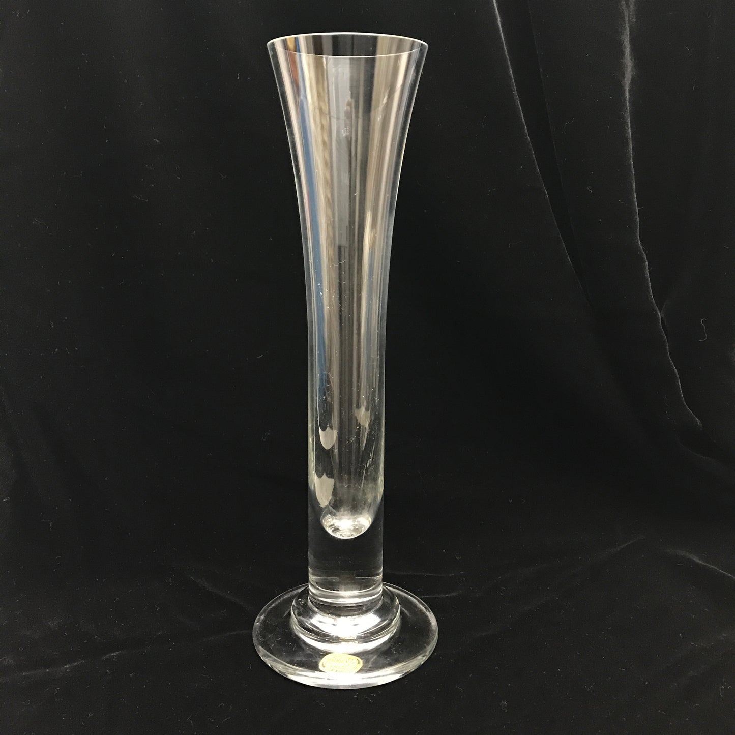 Bohemian Glass Fluted Bud Vase, Clear Czech Crystal Pedestal Vase, Art Glass