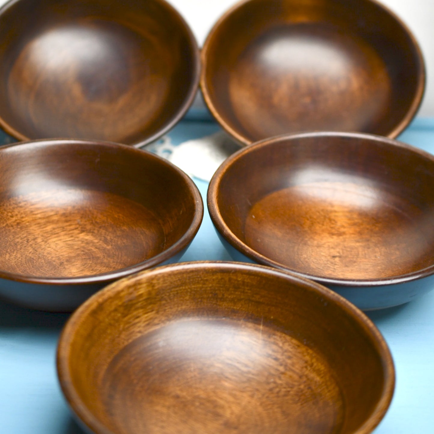 5 Lightweight Wooden Bowls, Dinner Roll Plates, Small Salad Dish, 6 inches