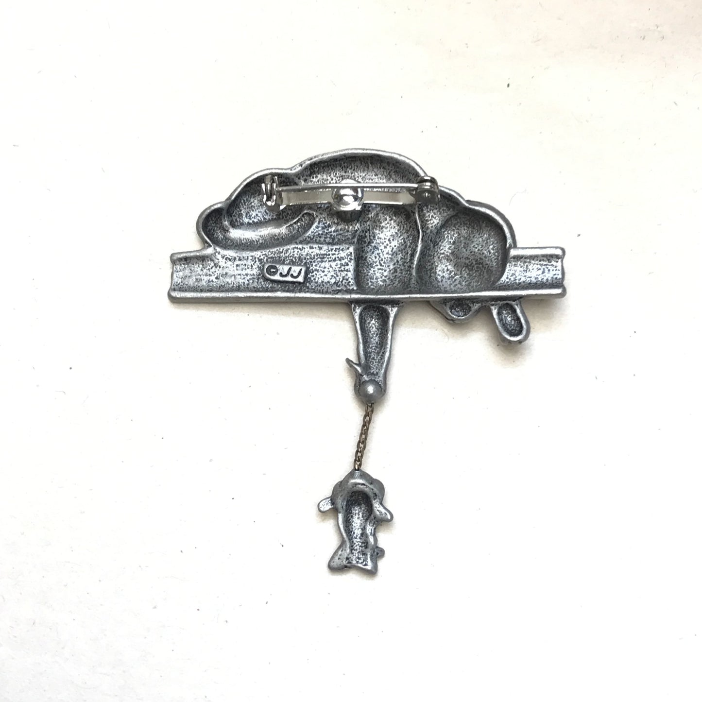 J.J. Pewter Cat and Dangling Mouse Brooch, Jonette Jewelry Company