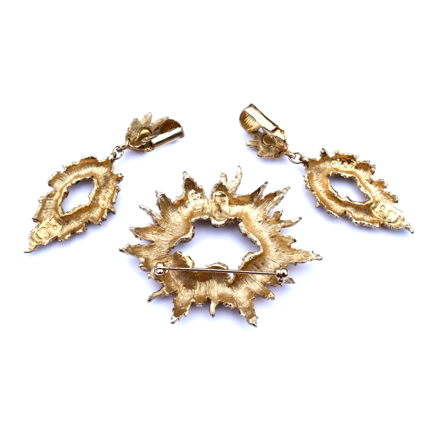 Le Couturier Rhinestone Brooch & Earrings Set, Burst Design, Boucher Canada, Mid-century Costume Jewellery