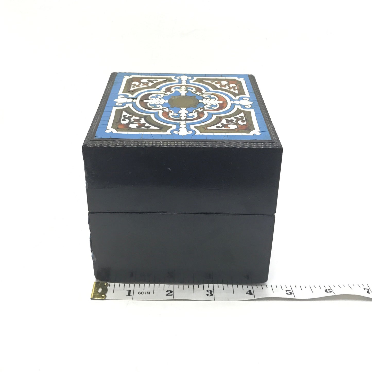 Antique Enamel Tea Box, Chippy Paint, Brass Inlay, and Small Old Repairs, 19th Century