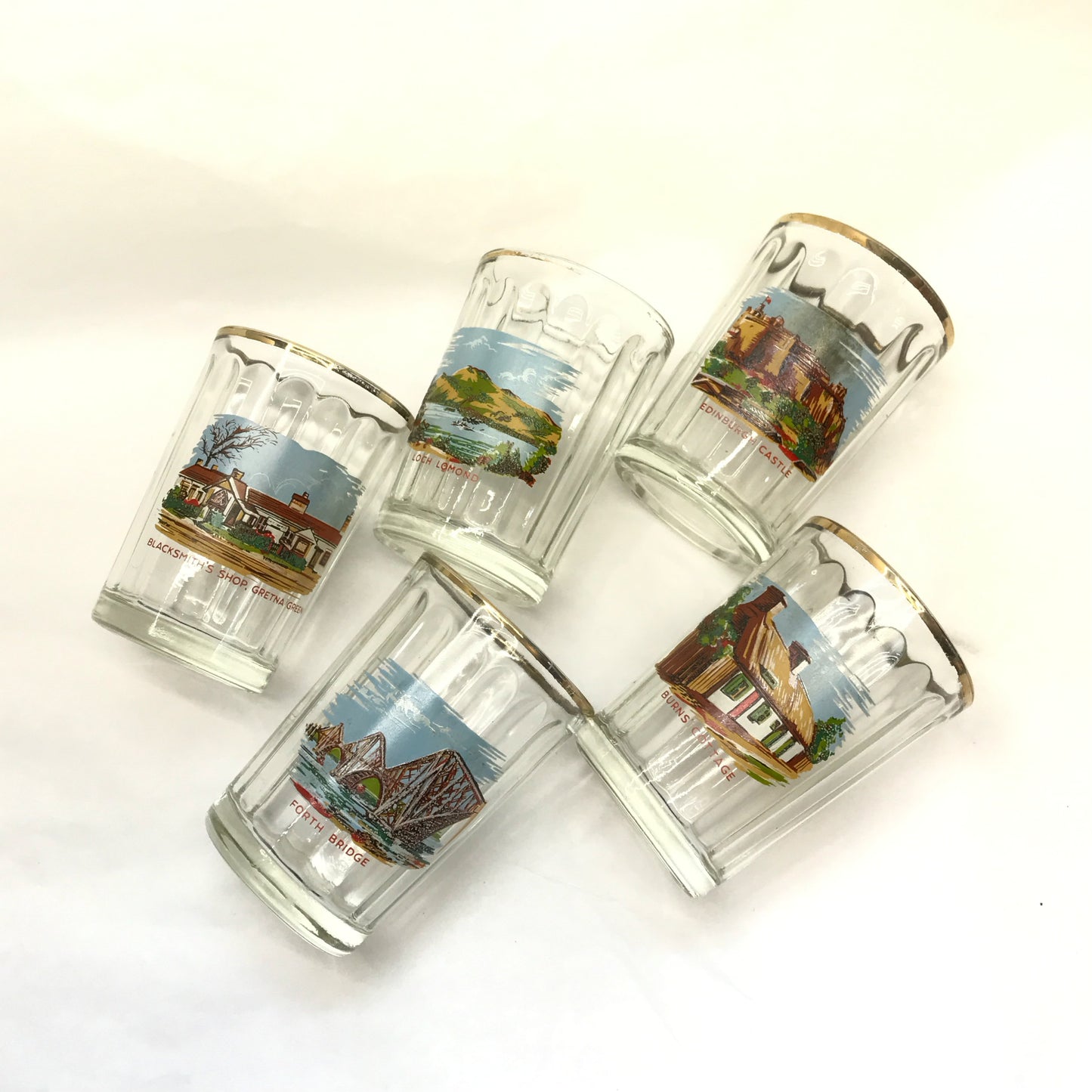 Lot of 5 Vintage Scottish Souvenir Shot Glasses