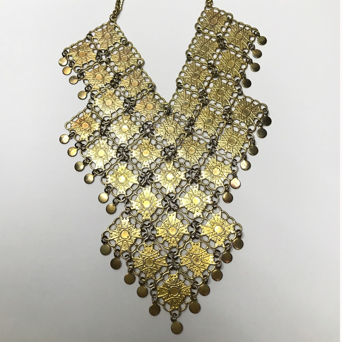 Vendome Gold Metal Bib Necklace, Vendôme Statement Necklace, Chainmail Necklace