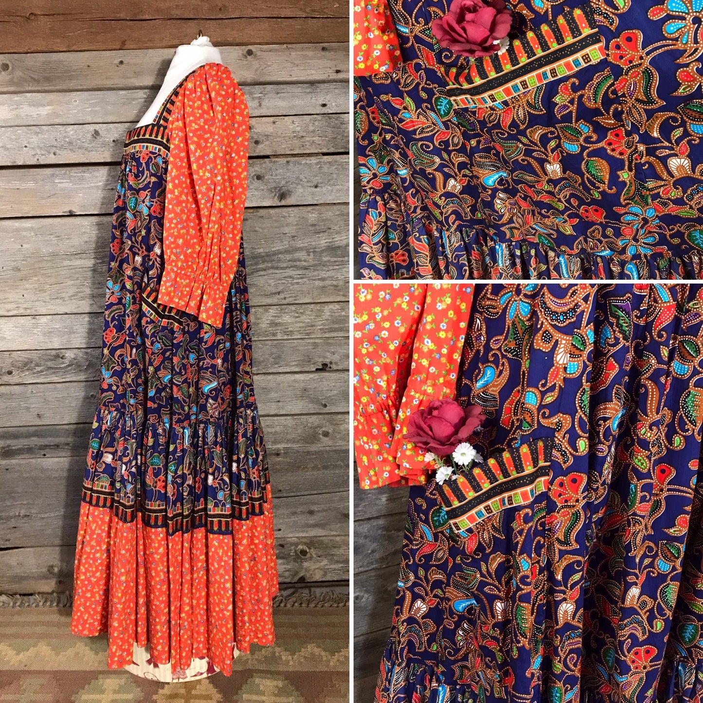 Neiman Marcus Floral Print Cotton Maxi Dress Bohemian Peasant