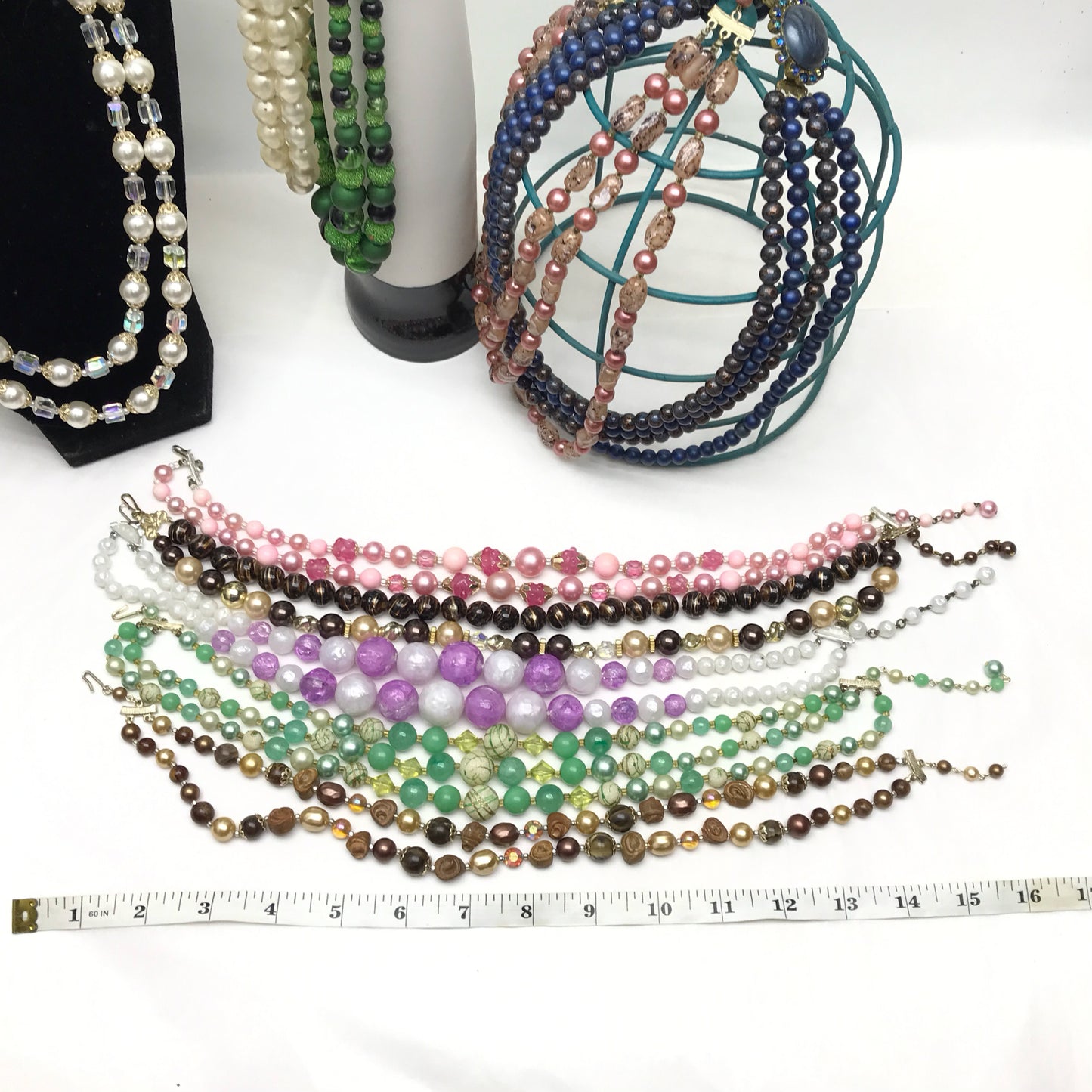 Lot of 10 Multi-strand Vintage Necklaces, Plastic Bead Lot, 1950s Costume Jewellery