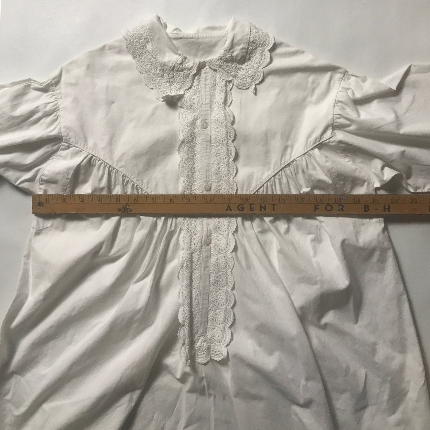 Edwardian Cotton Nightgown with Trimmed Collar and Sleeves, Antique Undergarments, Carved Mother of Pearl Buttons, MINOR Faults & Repairs.