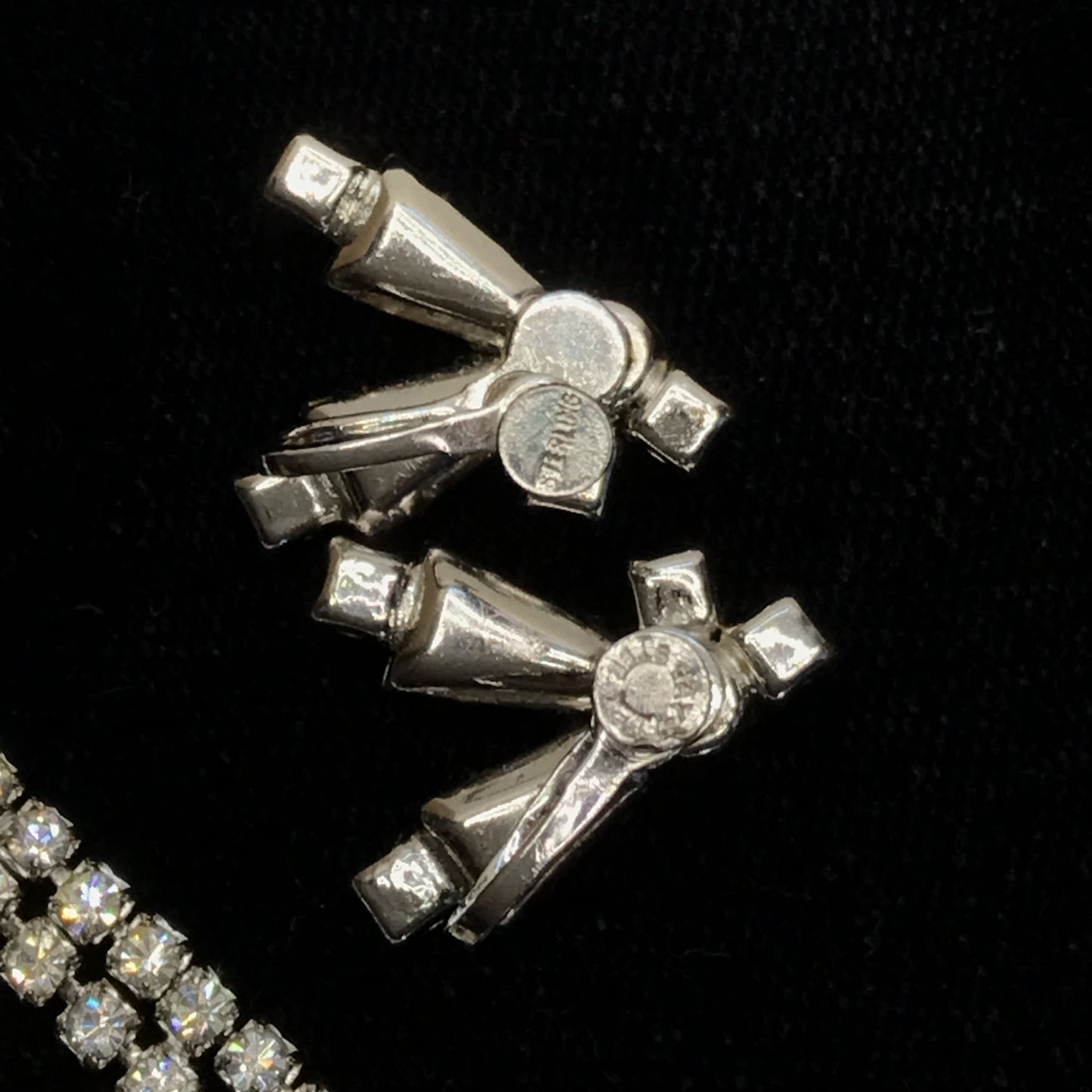 Jay Flex Necklace and Screwback Earrings Set, Art Deco Design, Sterling Set Rhinestones