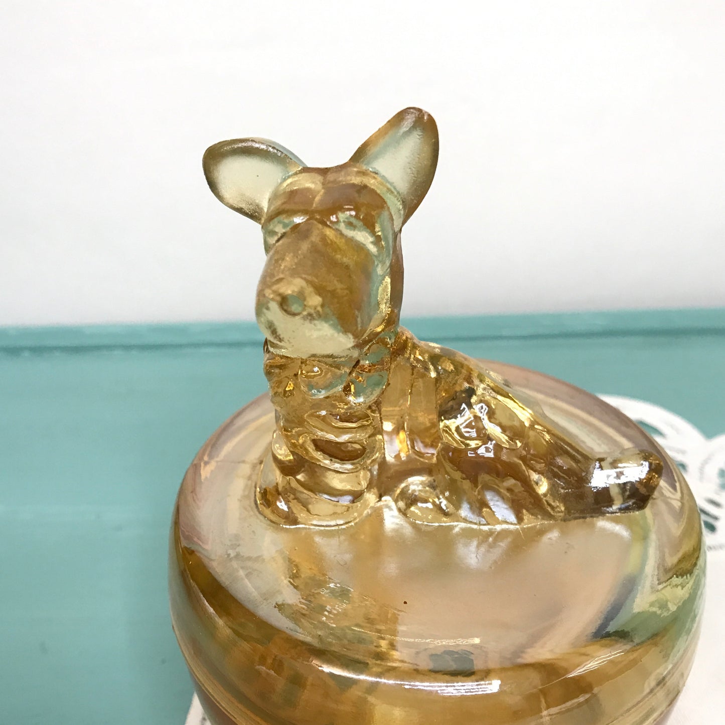 Scottie Dog Carnival Glass Powder Jar, Trinket Dish