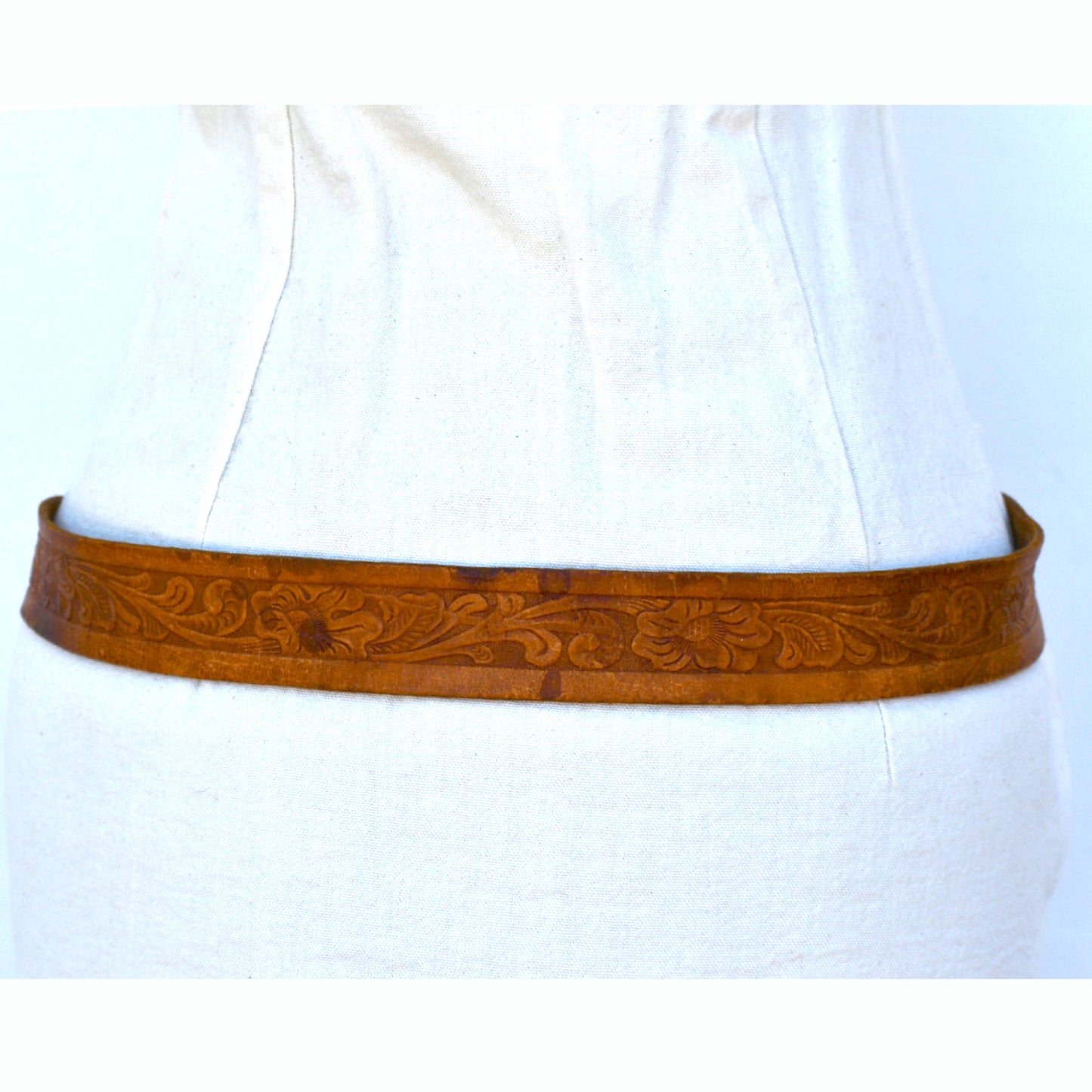 Vintage Embossed Leather Belt, Made in Mexico