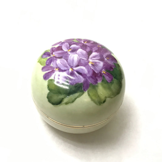 Vintage Hand Painted Ceramic Powder Jar with Violets, Cosmetic Jar, Trinket Box