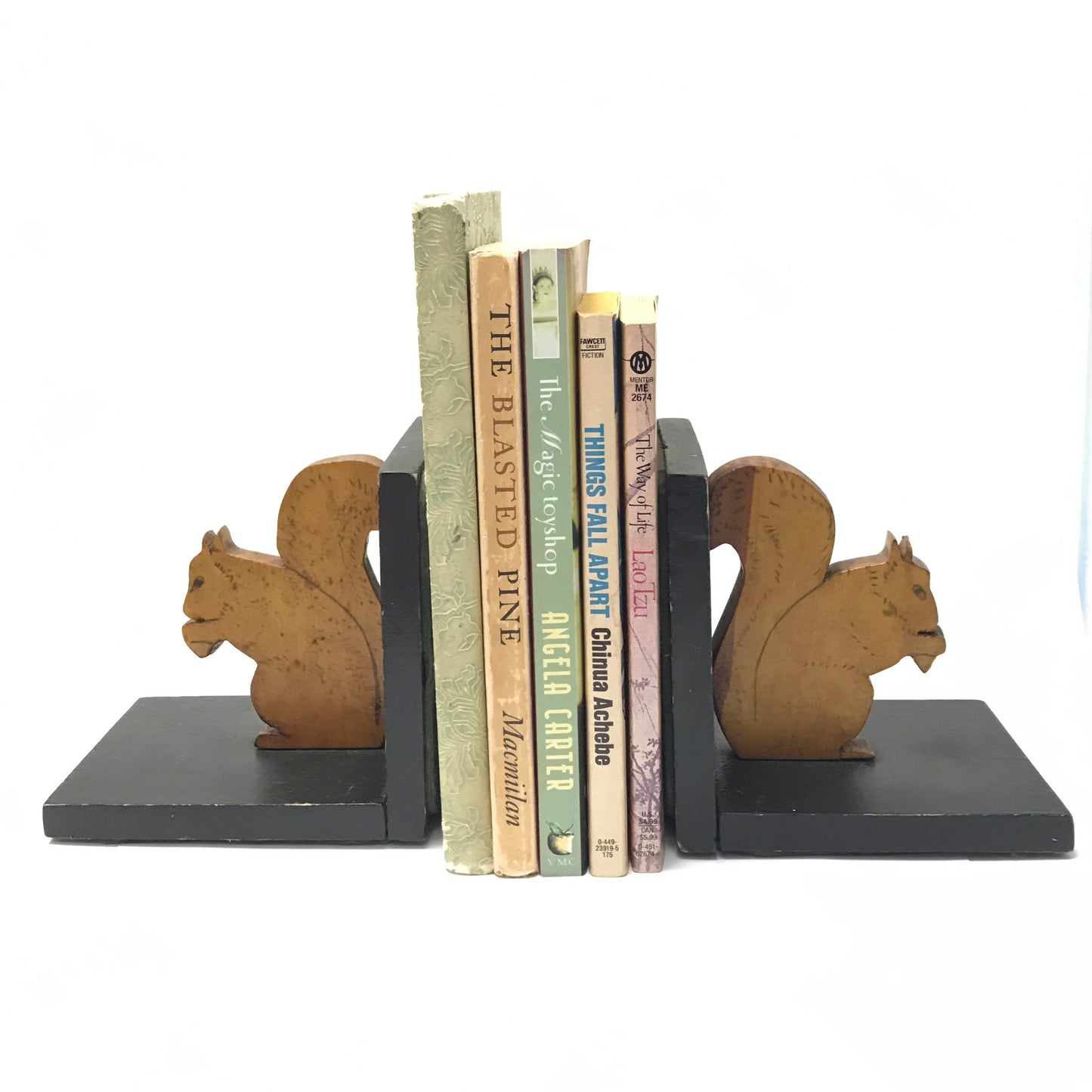 Handmade Wooden Squirrel Book Ends, Carved and Decorated Book Ends made from Reclaimed Wood, Circa 1930s-40s, Rustic Shelf Decor