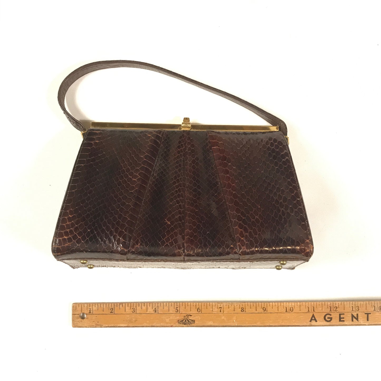 Vintage Snakeskin Bally Dolcis Purse, Brown Leather, Leather interior