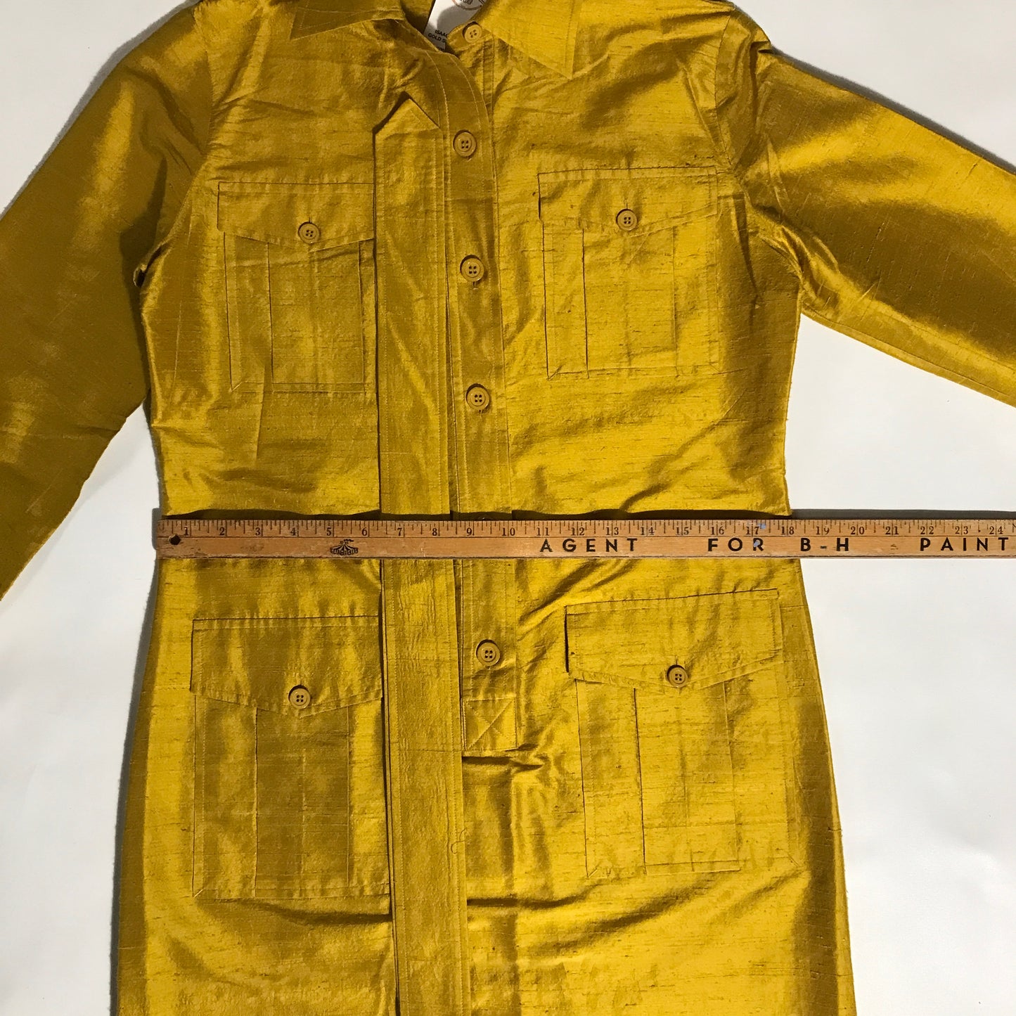 Isaac Mizrahi Gold Shirt Dress, 100% Silk, Tagged Size 8, c. 1990s, Retro Shirt Dress