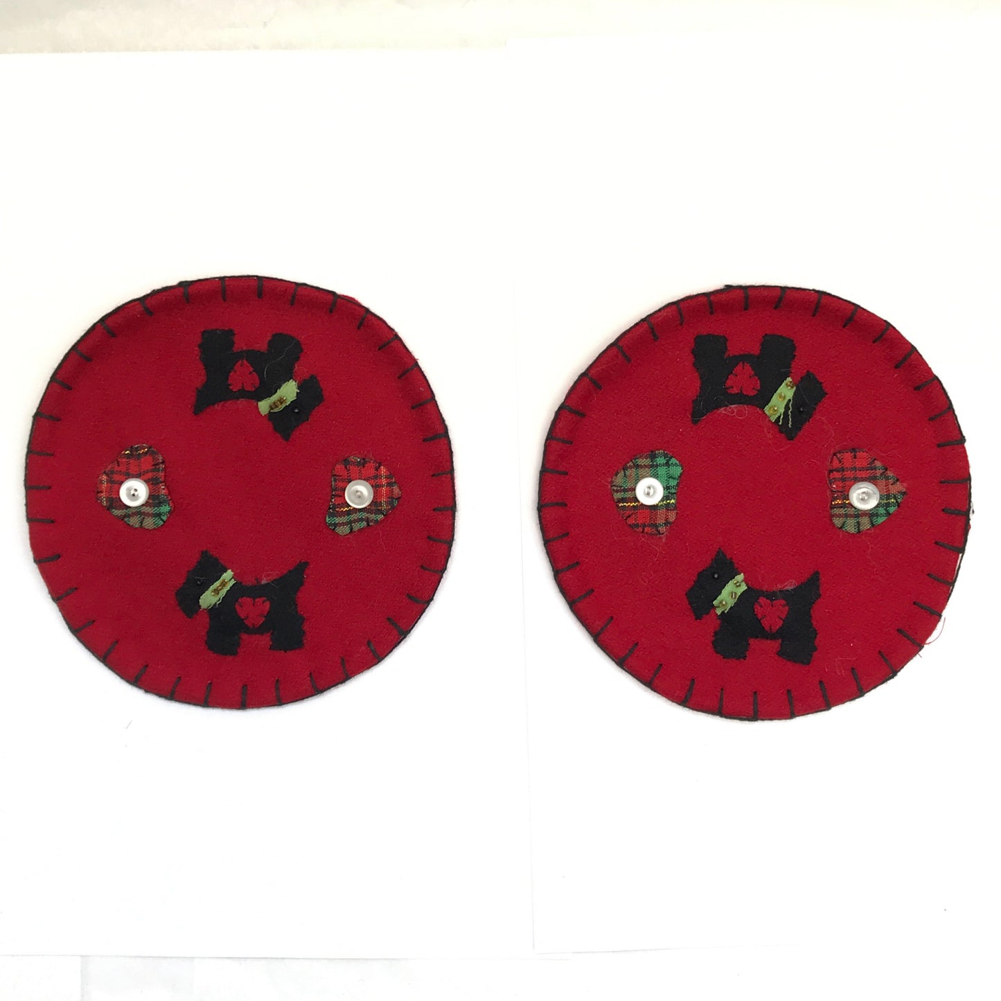 Set of 6 Handmade Scottish Themed Coasters, Scottie Dogs, MOP Buttons