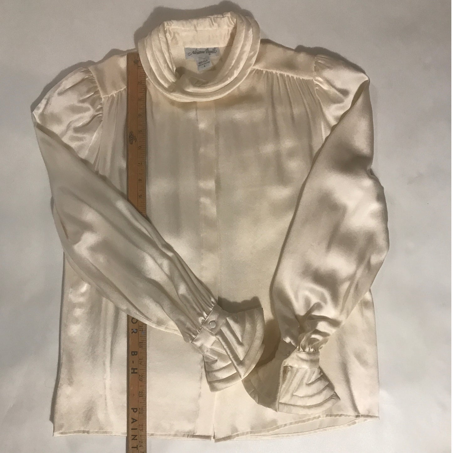 Adrianna Papell Silk Blouse with Quilted Cuffs and Collar, Ivory