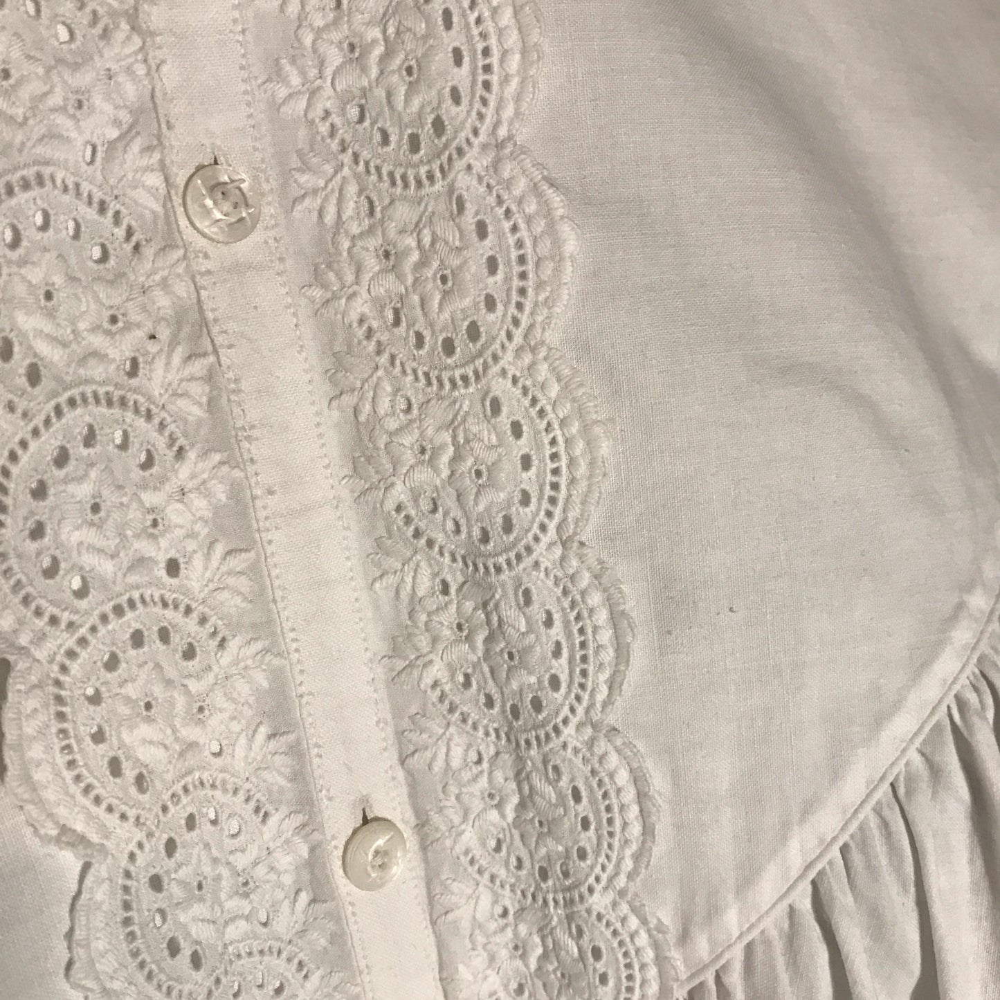 Edwardian Cotton Nightgown with Trimmed Collar and Sleeves, Antique Undergarments, Carved Mother of Pearl Buttons, MINOR Faults & Repairs.