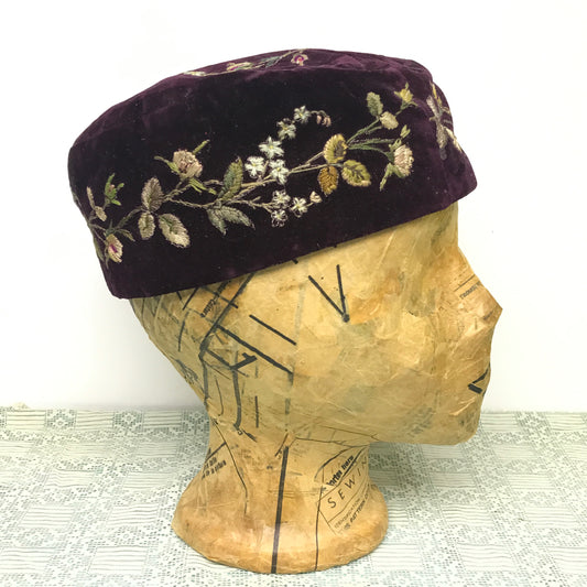 Victorian Smoking Cap with Floral Embroidery, Antique Costuming, Antique Men’s Fashion