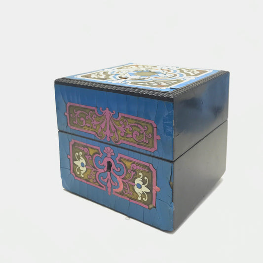 Antique Enamel Tea Box, Chippy Paint, Brass Inlay, and Small Old Repairs, 19th Century