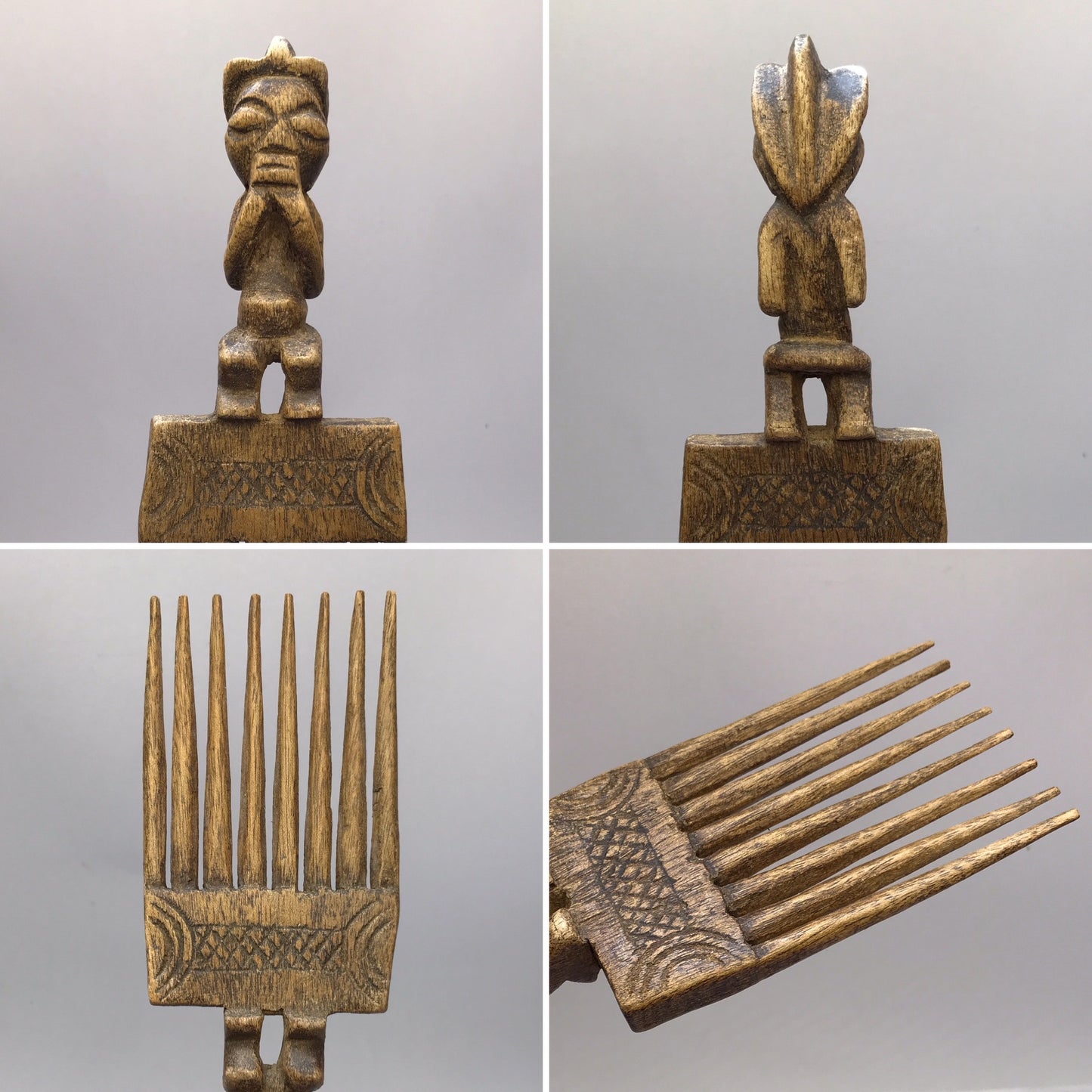 African Hand Carved Wood Hair Combs or Hair Picks Lot of 3