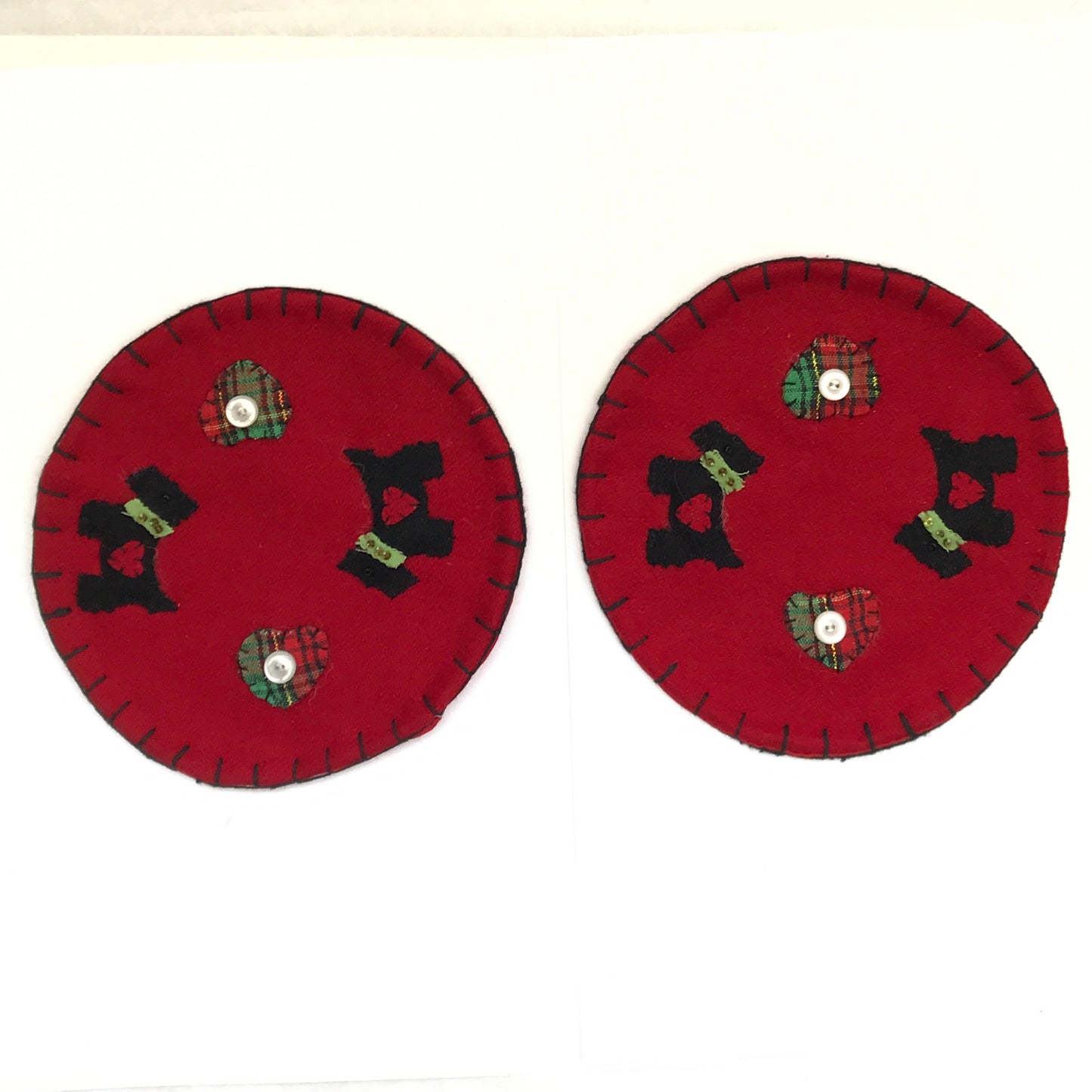 Set of 6 Handmade Scottish Themed Coasters, Scottie Dogs, MOP Buttons