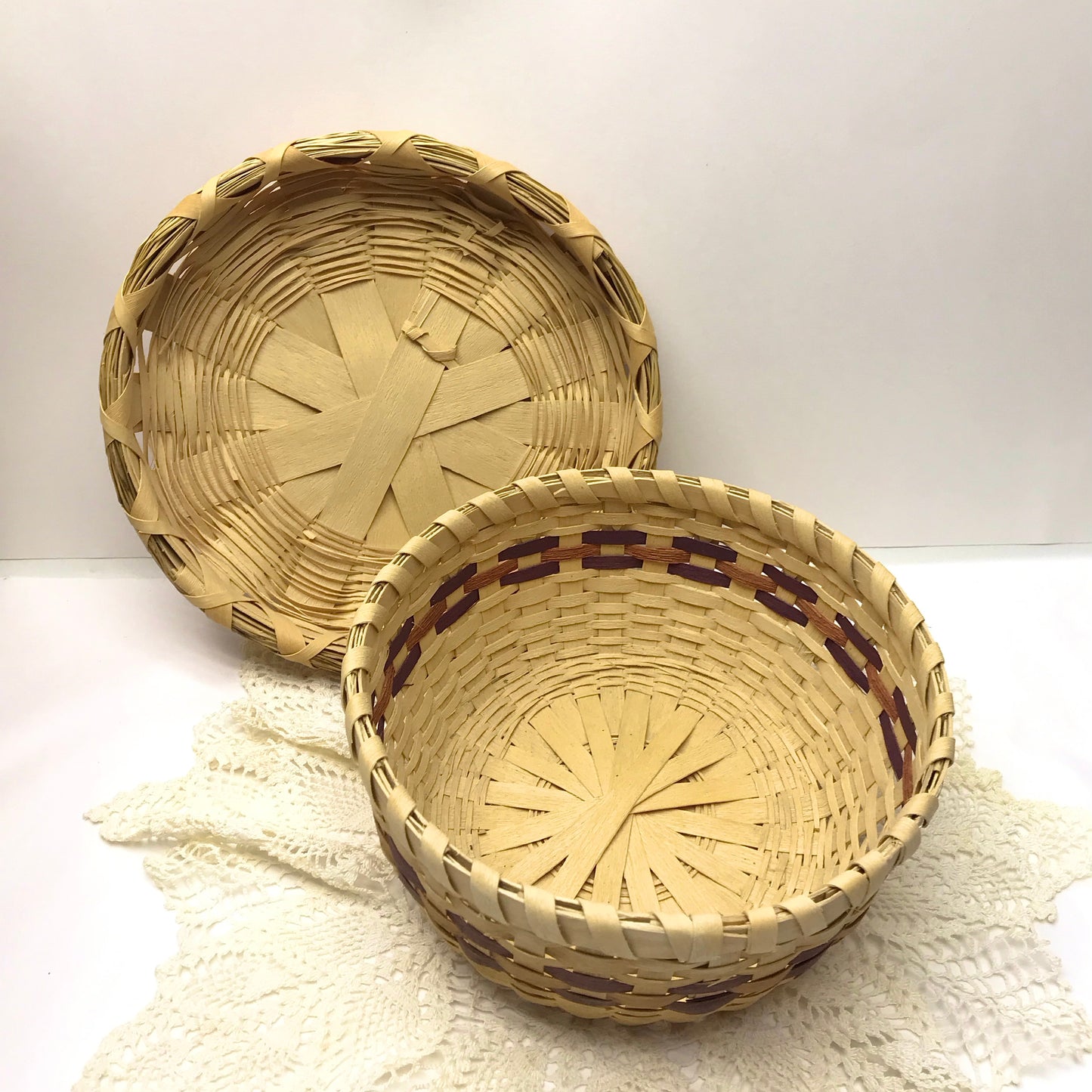 Native Sewing Basket, Mi’kmaq Lidded Basket, Hand Woven Round Basket, Signed and Dated