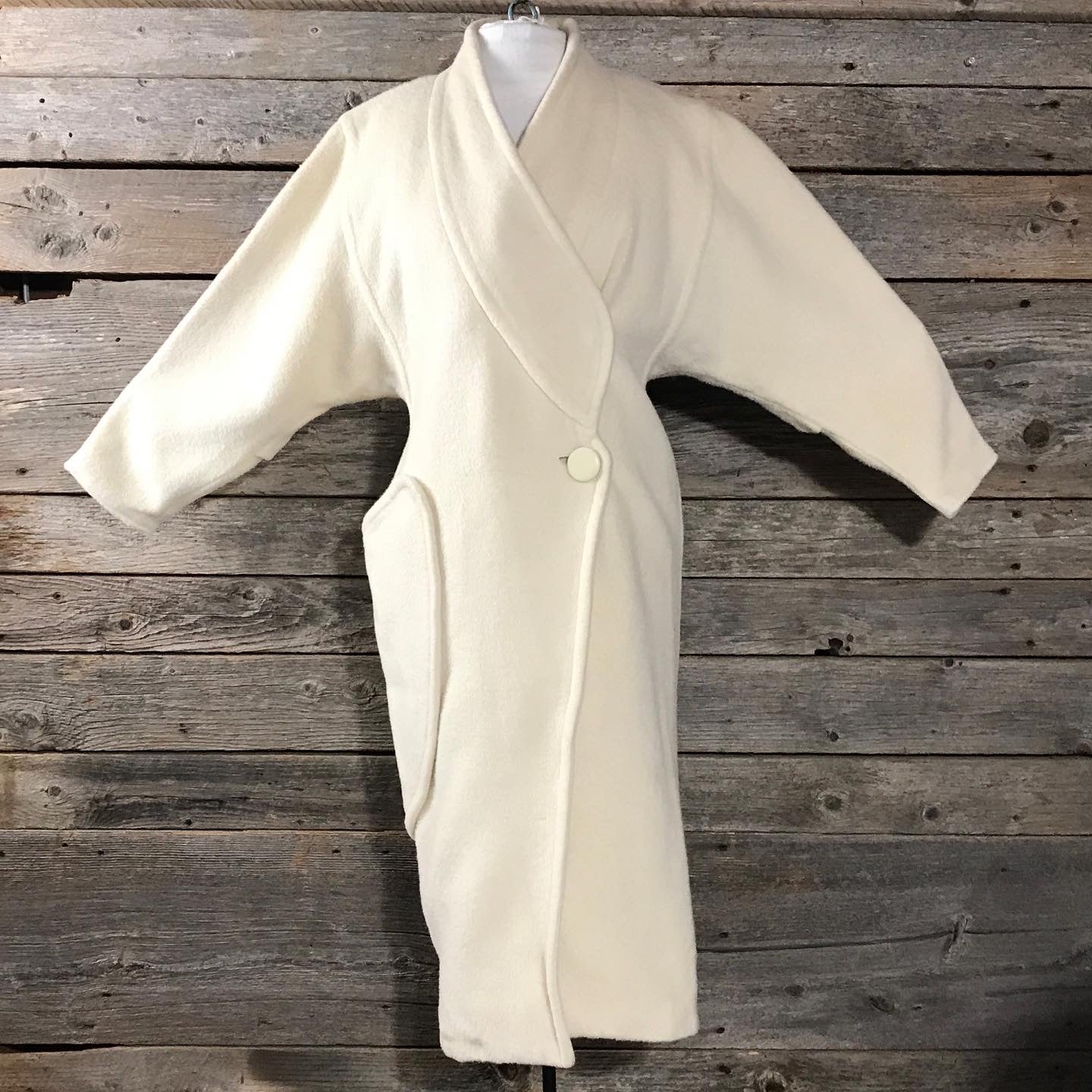 Courrèges Paris White Wool Blanket Coat (Some Wear)  c 1980s