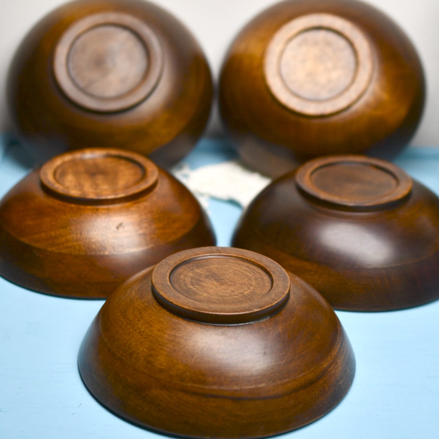 5 Lightweight Wooden Bowls, Dinner Roll Plates, Small Salad Dish, 6 inches