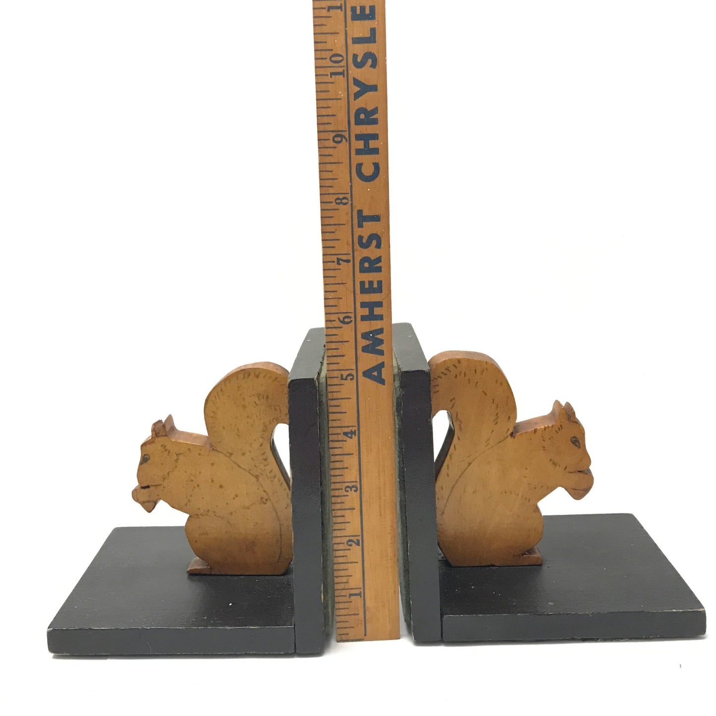 Handmade Wooden Squirrel Book Ends, Carved and Decorated Book Ends made from Reclaimed Wood, Circa 1930s-40s, Rustic Shelf Decor