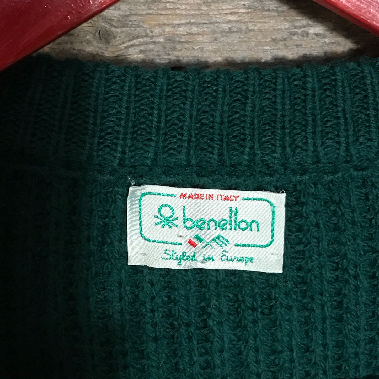 Green Benetton Oversized Sweater, Wool & Acrylic Blend, Grandpa Cardigan