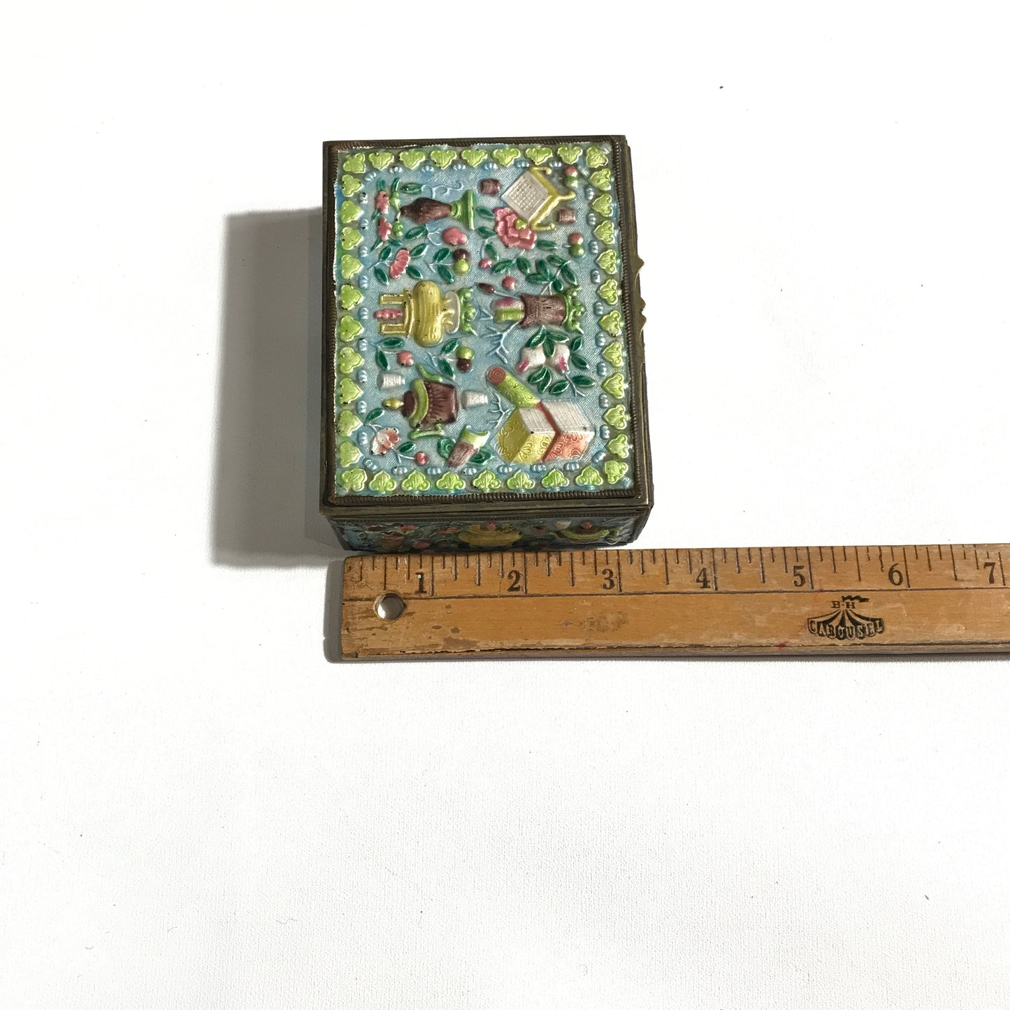 Chinese Enamel Cigarette Box with Wooden Lining, Trinket Box, Desk Decor, Stamp Box