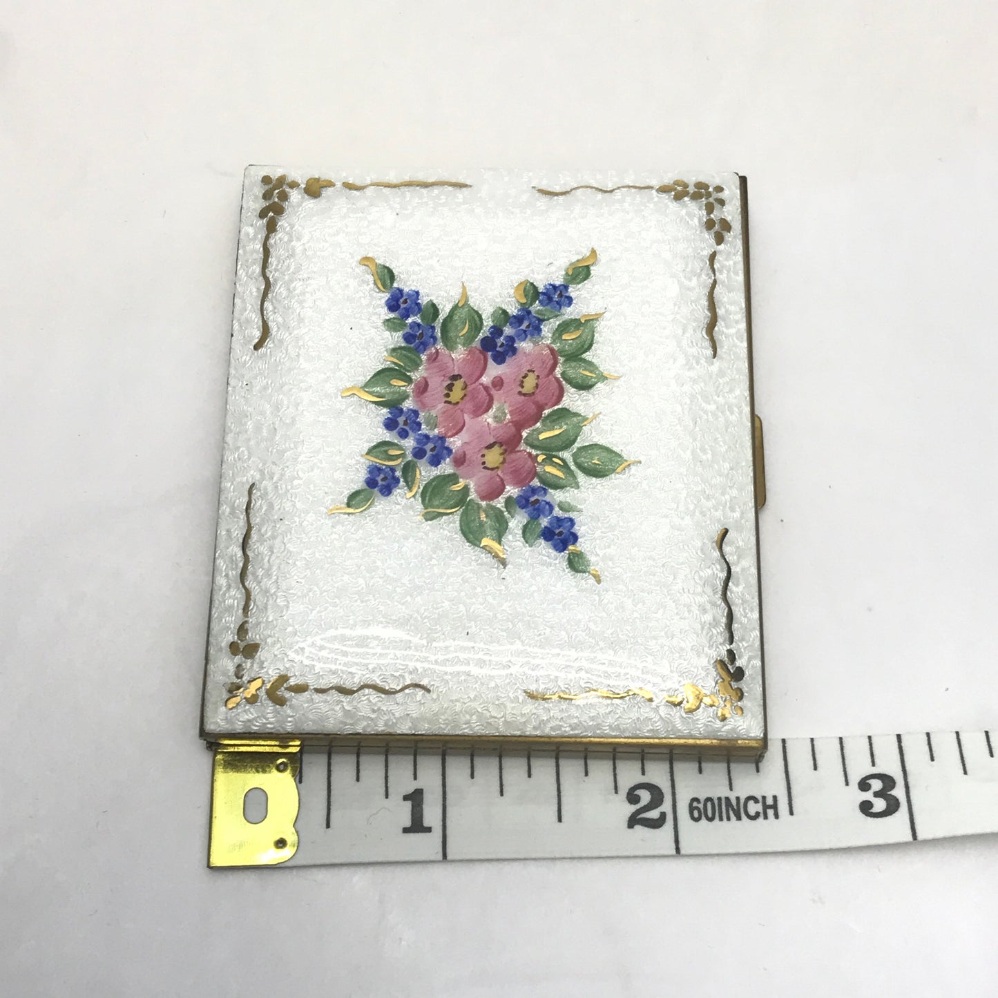 Vintage Handpainted Floral and Guillioche Enamel Compact