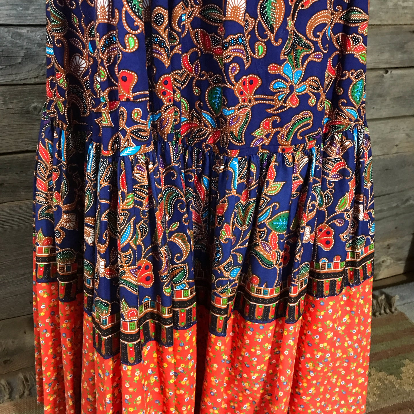 Neiman Marcus Floral Print Cotton Maxi Dress Bohemian Peasant