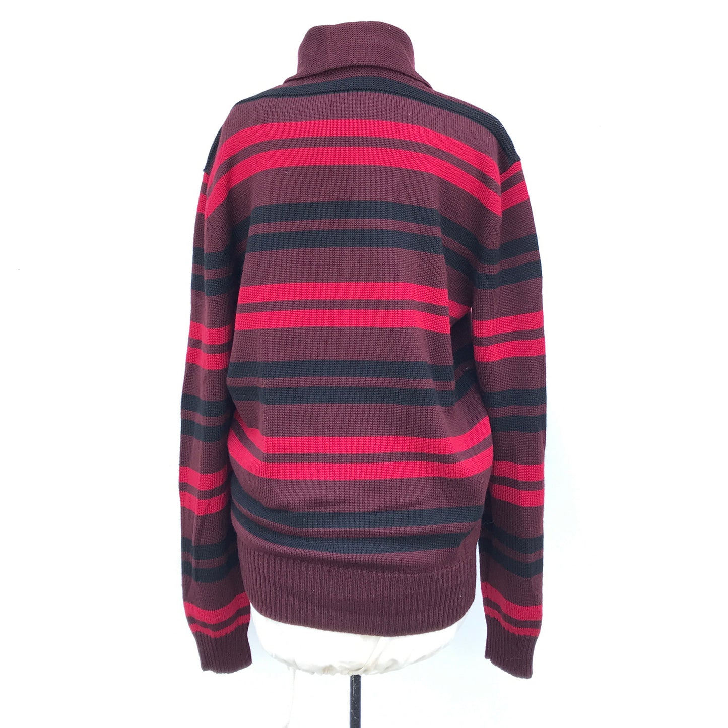 Maroon Striped Sweater with Toggle Buttonsand Leather Accents, Gucci Branded