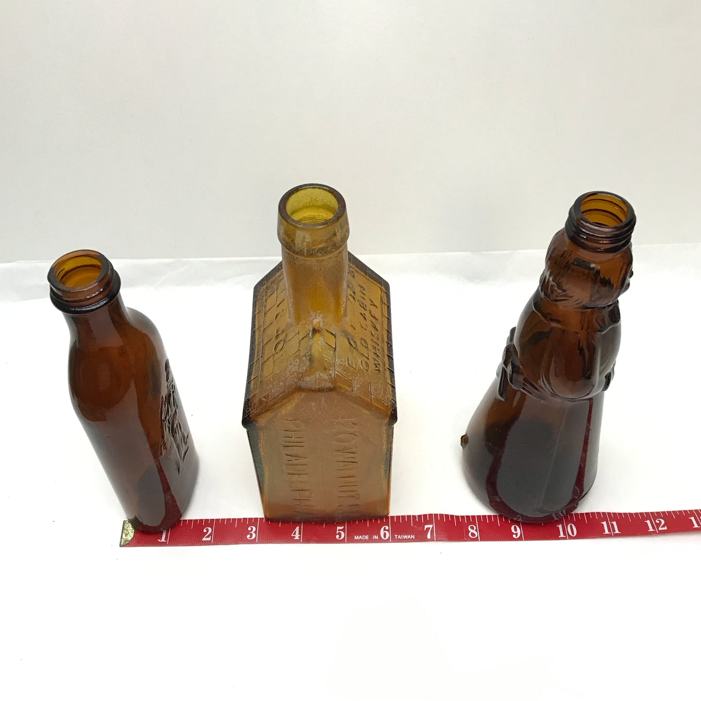 3 Collectible Brown Glass Bottles, Mrs Butterworths, Cod Liver Oil, EG Booz