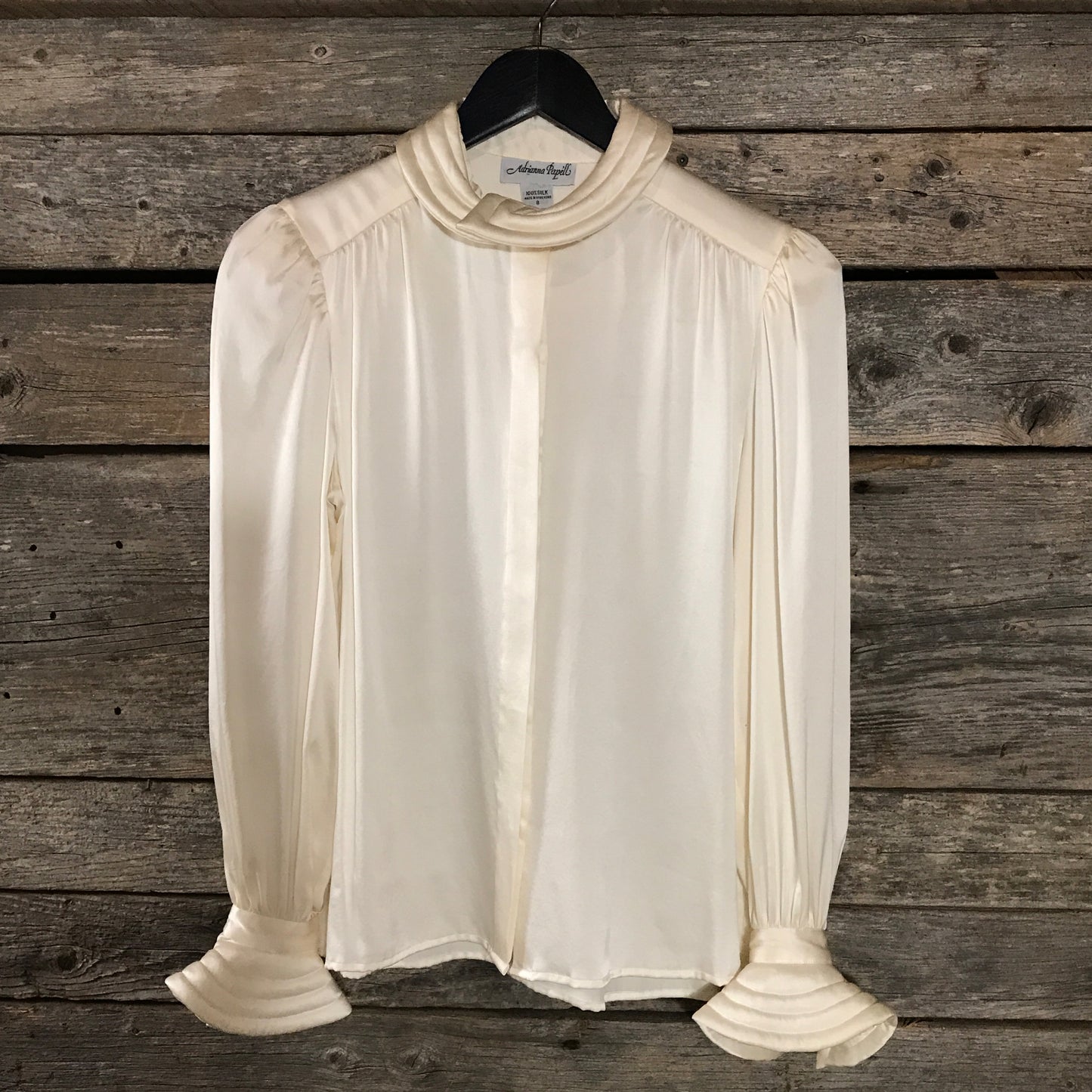 Adrianna Papell Silk Blouse with Quilted Cuffs and Collar, Ivory