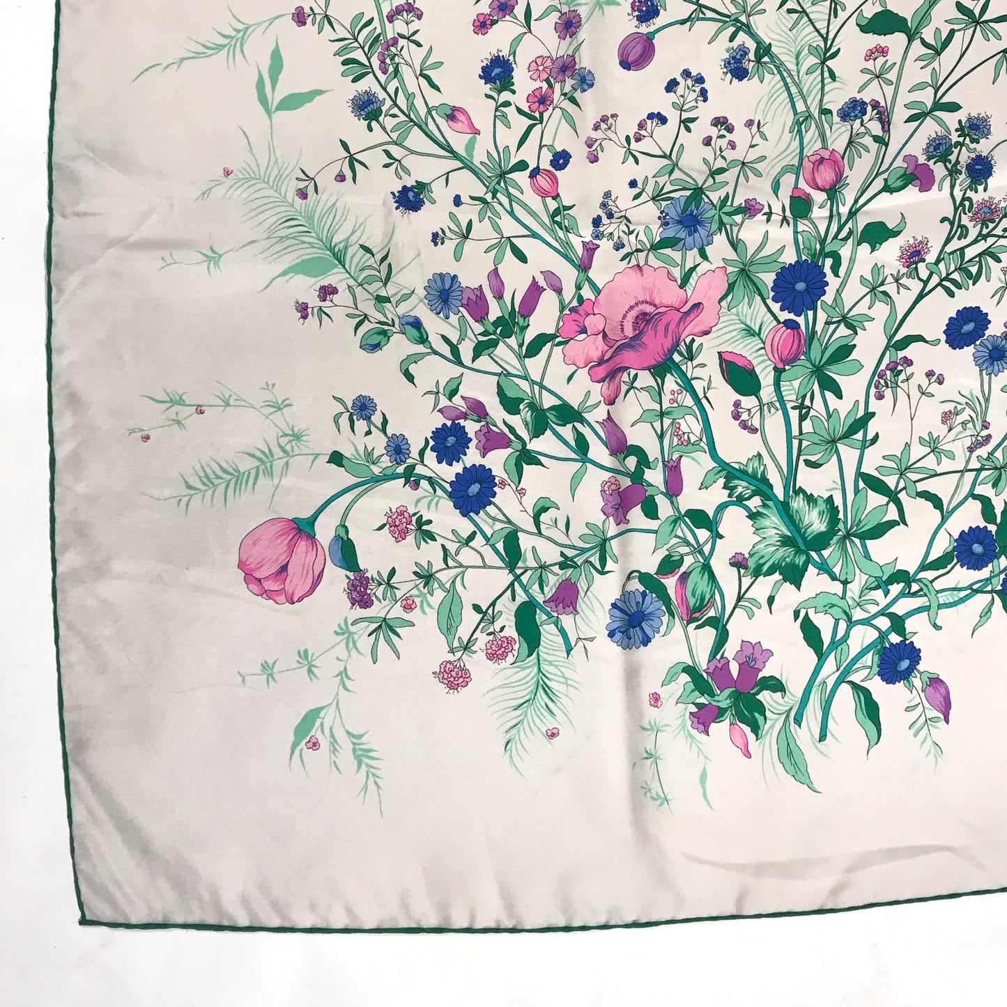 Luciano Firenze 100% Silk Floral Scarf, Pinks Blues, and Greens, MINOR WEAR, Square 30 inches.