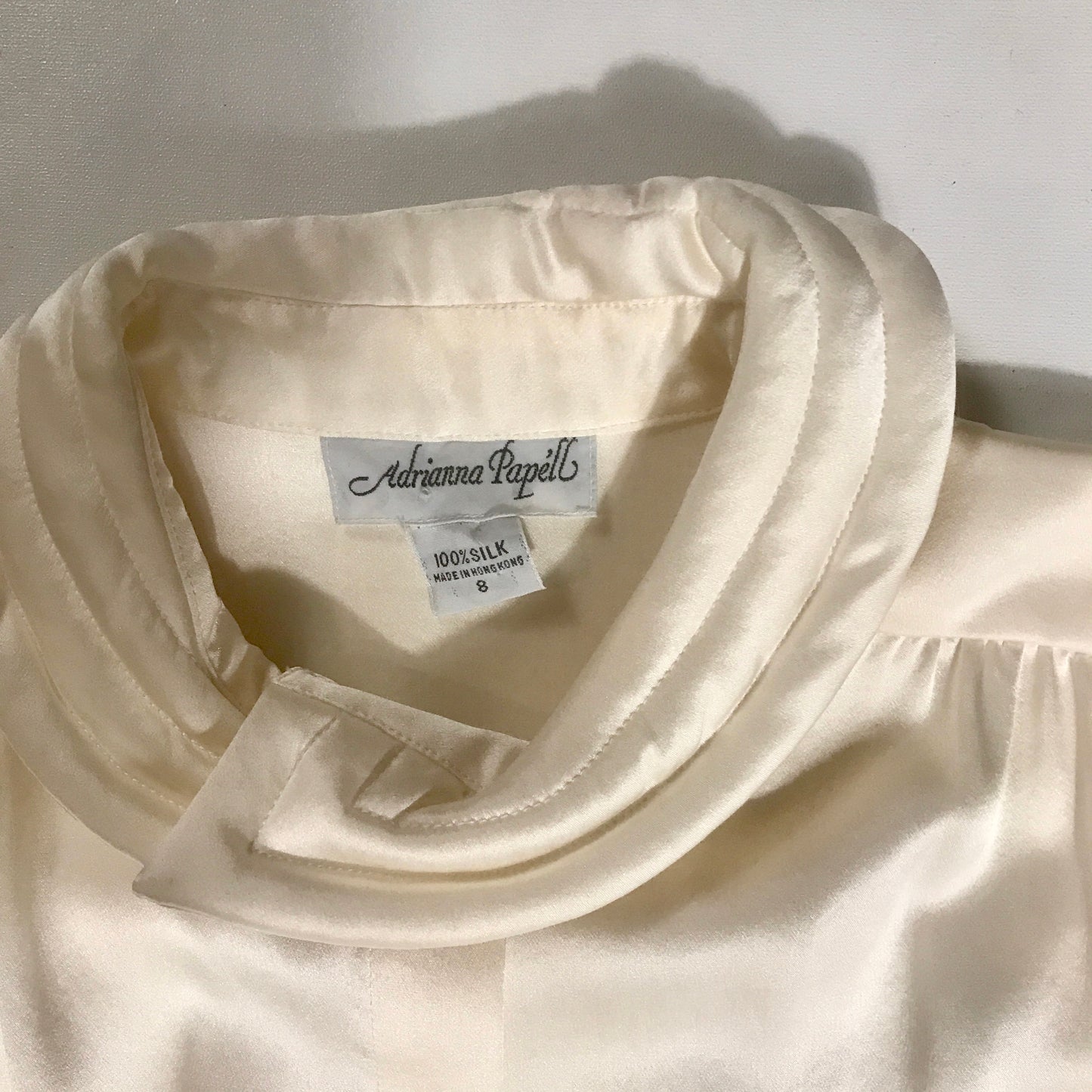 Adrianna Papell Silk Blouse with Quilted Cuffs and Collar, Ivory