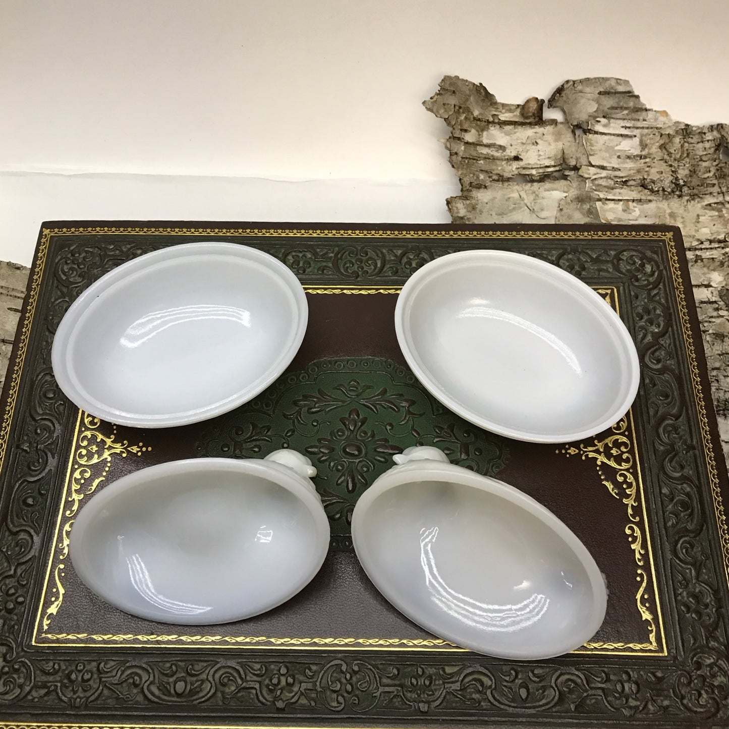 Pair of Small Milk Glass Hen-Shaped Dishes